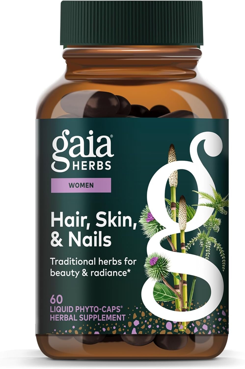 Gaia Herbs Hair, Skin & Nails – Supplement to Support Healthy Skin, Hair & Nail Health* – Astaxanthin, Horsetail, Gotu Kola & Burdock – 60 Vegan Liquid Phyto-Capsules (30 Servings)