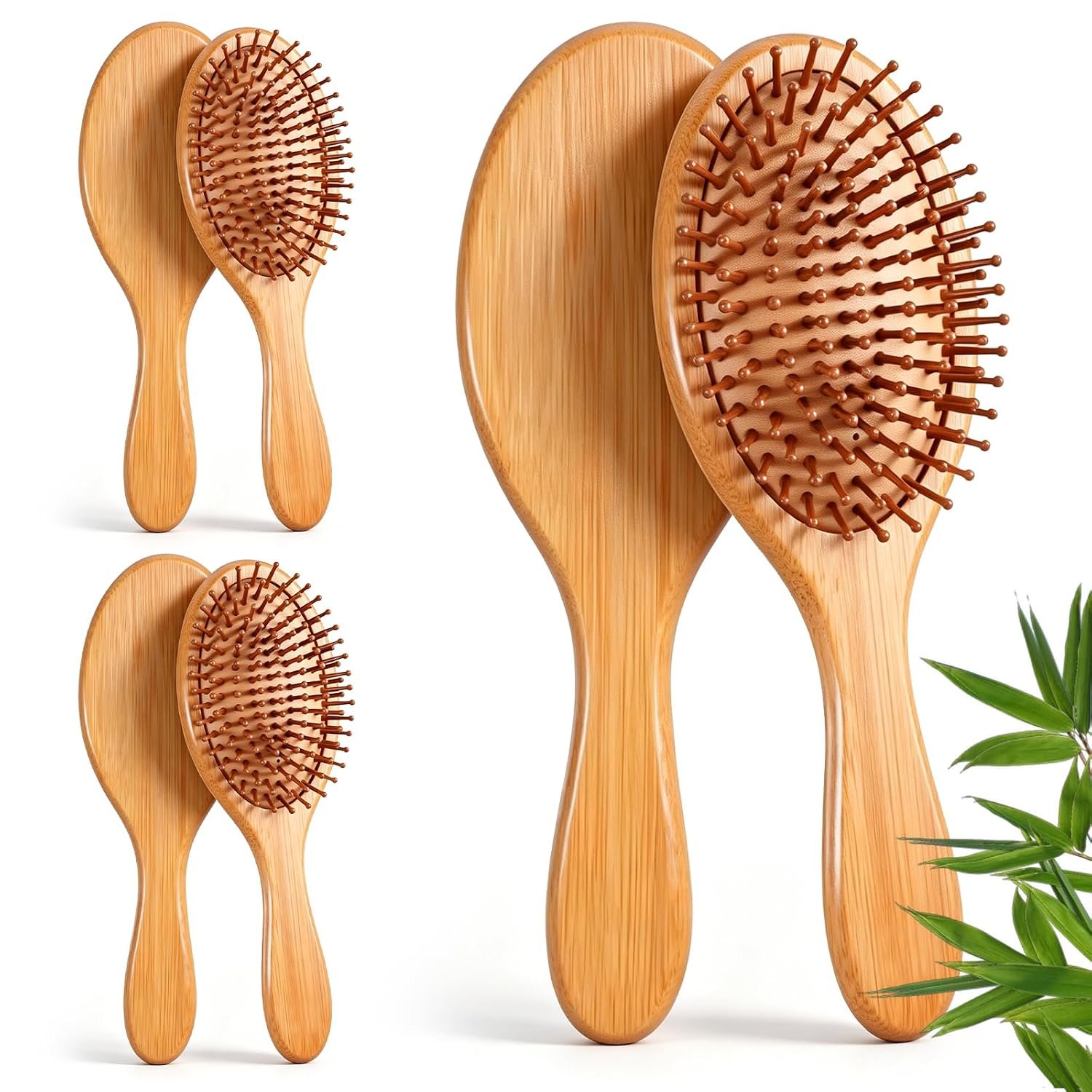 6 Pcs Bamboo Hair Brushes for Women Bulk Natural Wooden Paddle Brush Detangler Hairbrush with Natural Bamboo Bristles for Women, Men, DIY Gift, Coarse, Fine, Wavy