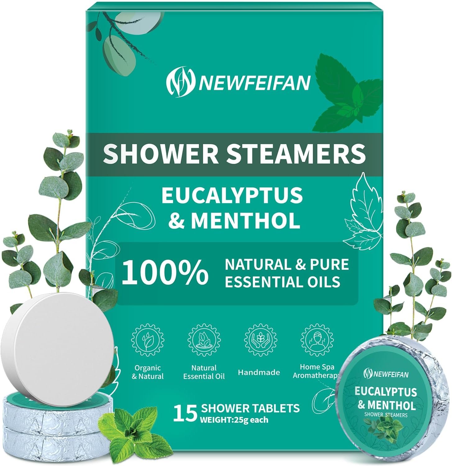 Shower Steamers Aromatherapy 15 Pack, Fathers Day Gift for Dad Husband from Wife Daughter, Organic Eucalyptus & Menthol Essential Oil, Home Spa Relaxing Gifts for Women & Men