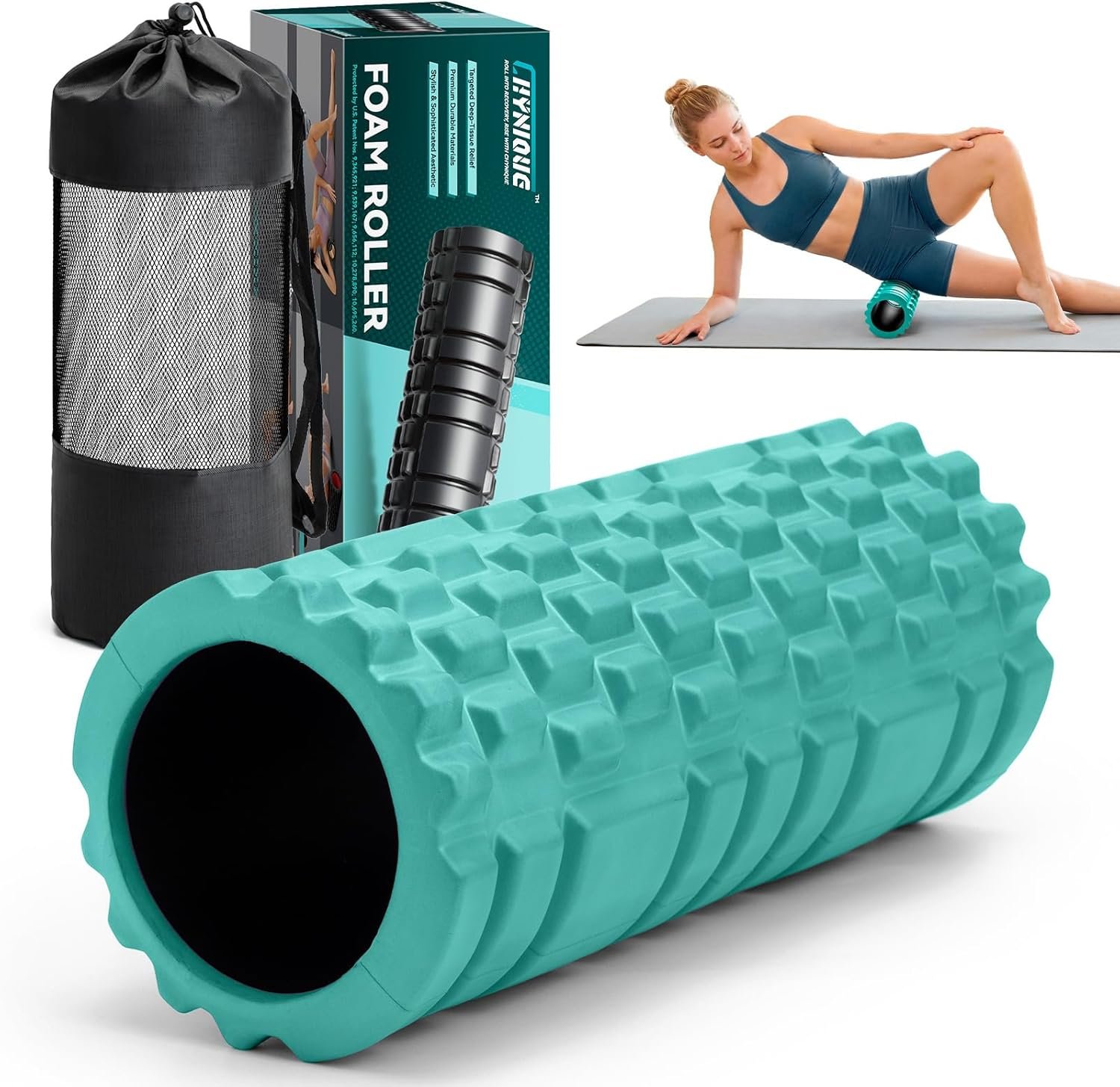 Foam Roller – 13” Multi-Density Massage Roller for Deep Tissue & Muscle Recovery – Relieves Tight, Sore Muscles & Kinks, Improves Mobility & Circulation – Targets Key Body Parts (Aqua)