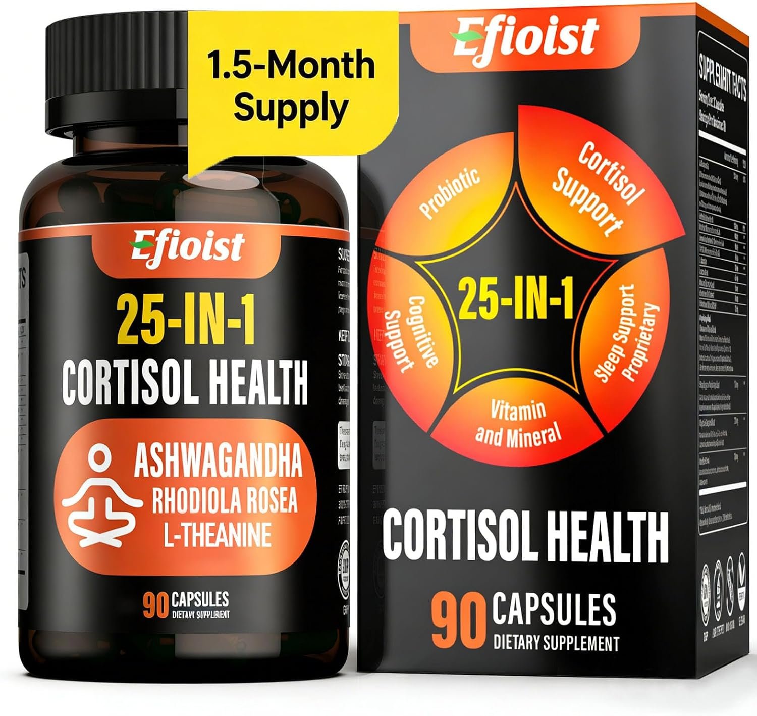 Cortisol Supplement for Women and Men, 25-in-1 Cortisol Reducer with Ashwagandha, Rhodiola Rosea, L-Theanine, Cortisol Manager for Mood, Focus, Sleep Support, 90 Capsules