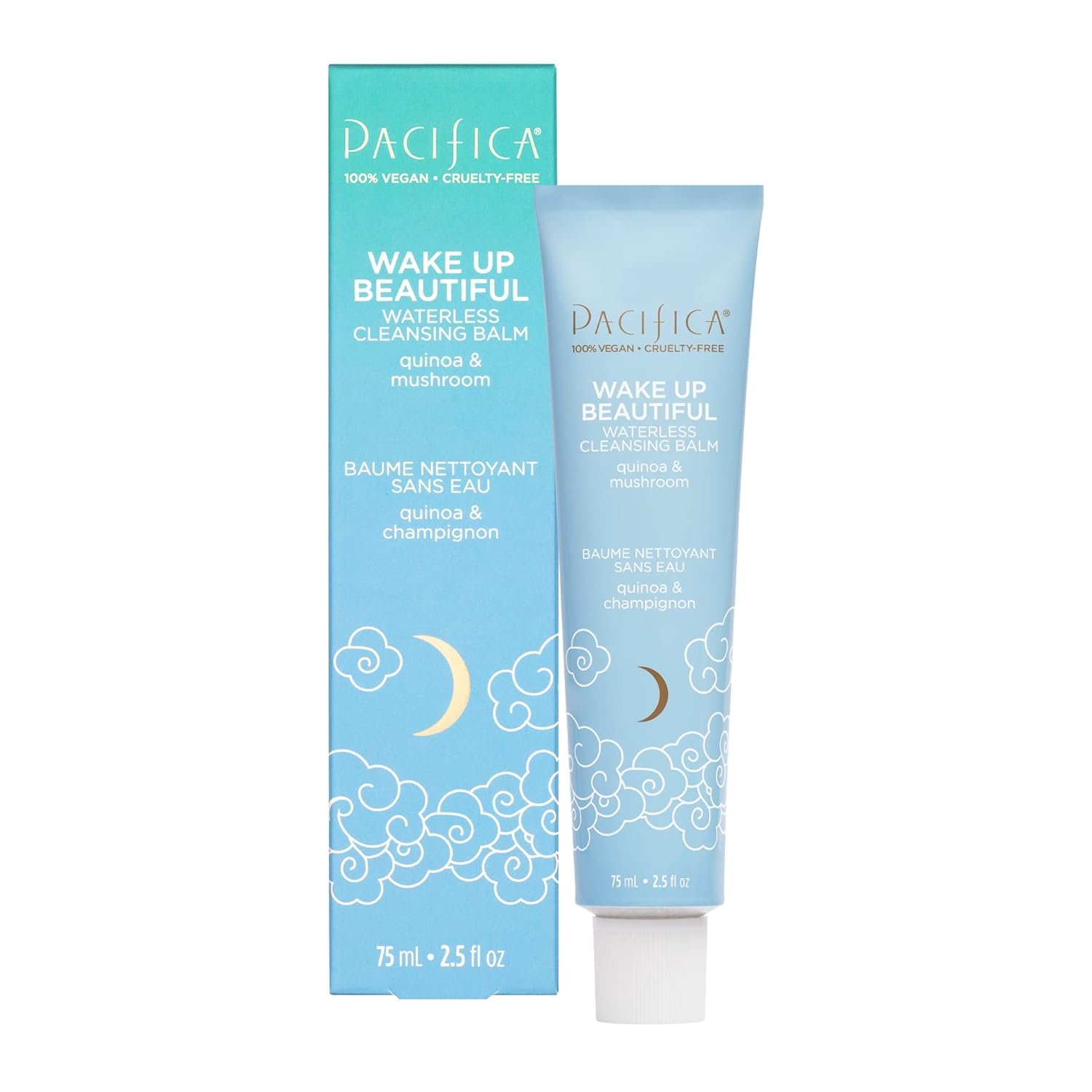 Pacifica Wake Up Beautiful Cleansing Balm & Makeup Remover – 2-in-1 Waterless Face Cleanser for Dry & Sensitive Skin, Hydrating No-Rinse Balm Dissolves Stubborn Makeup, 2.5oz