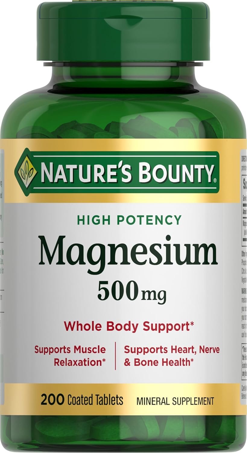 Nature’s Bounty Magnesium 500 mg Tablets, High Potency Magnesium Supplement for Bone & Muscle Health, Whole Body Support, 200 Count (Pack of 1)