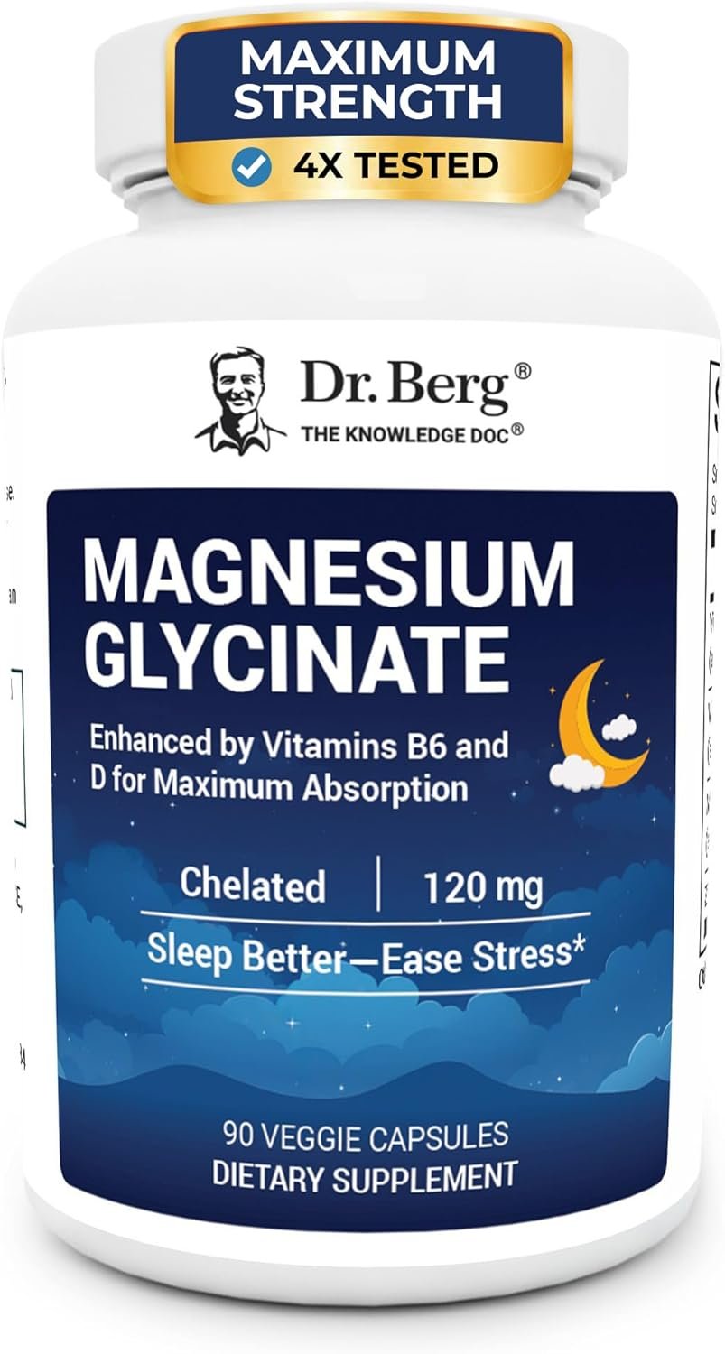 Dr. Berg Magnesium Glycinate 90ct – 4-in-1 Chelated for Muscle, Nerve, Sleep & Stress Support*– w/ D3, B6 & Zinc – 4X Lab-Tested – No Fillers – Formulated in USA, GMP-Certified