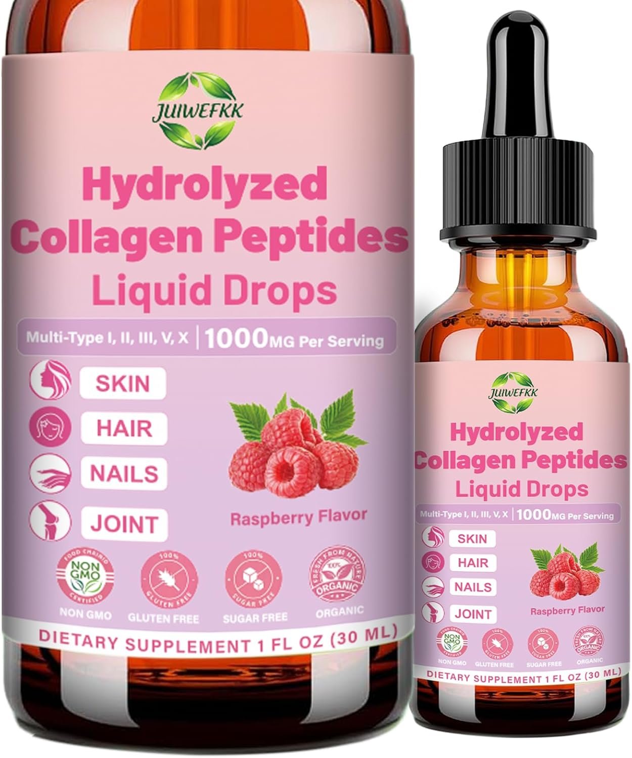 Multi Collagen Peptides Liquid Drop Organic Hydrolyzed Collagen Complex w. Biotin, Vitamin C & Hyaluronic Acid, Liquid Collagen Types I, II, III, IV, V for Hair, Skin, Nails & Bone Health