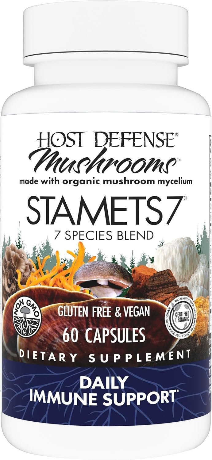 Host Defense Stamets 7-7 Species Blend – Mushroom Supplement for Immune Support – Includes Royal Sun Blazei, Cordyceps, Reishi, Maitake, Lion’s Mane, Chaga & Mesima – 60 Capsules (30 Servings)