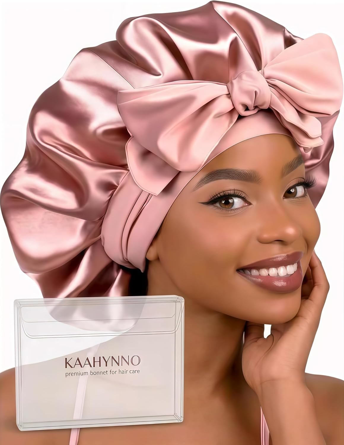 Silk Satin Bonnet Hair Wrap for Sleeping Women, Adjustable Tie Band Double Layer Sleep Night Head Cover for Curly Braid Fine