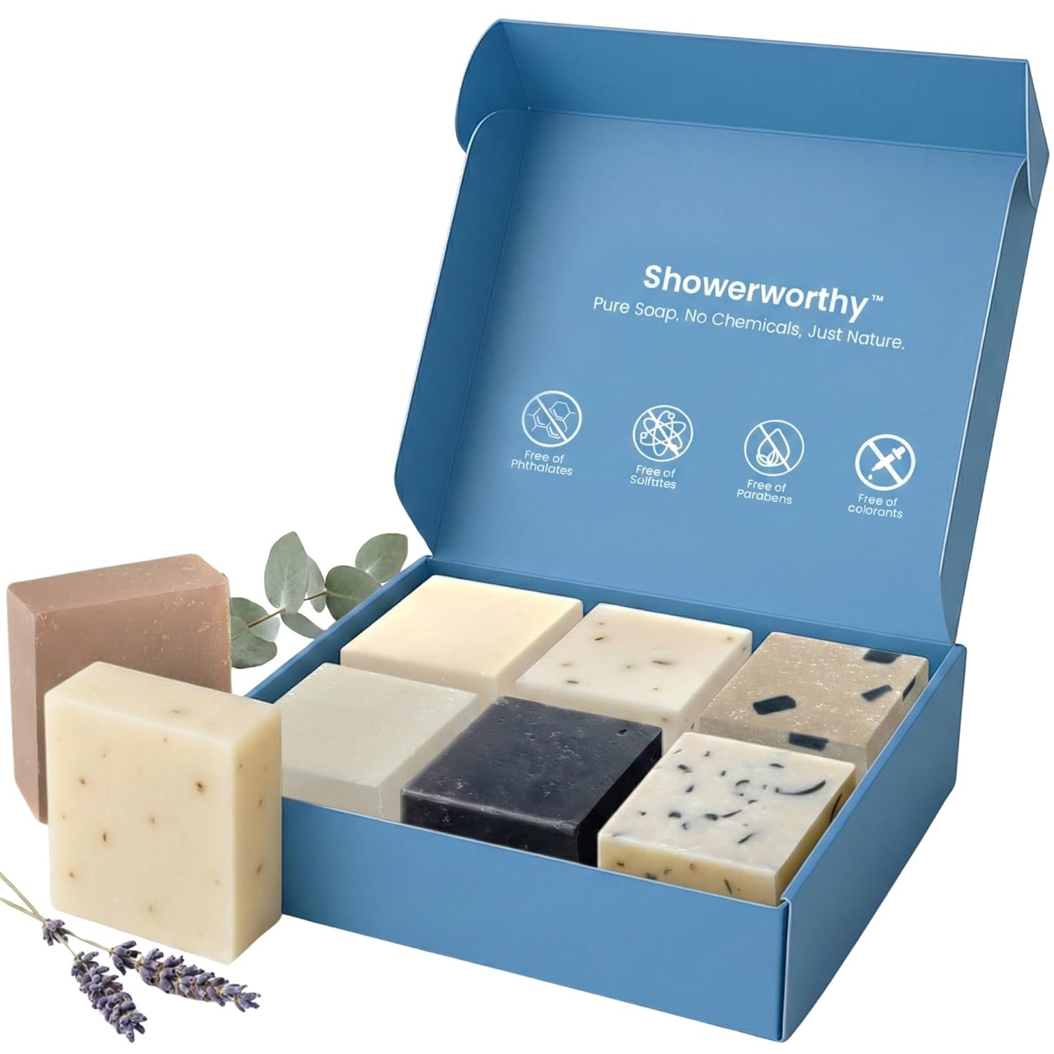 Organic Bar Soap 8-Pack: Natural Cold Process | Plant-based soap handmade in USA. Essential oils deeply moisturize dry, sensitive skin. 8 unique scents for men and women.