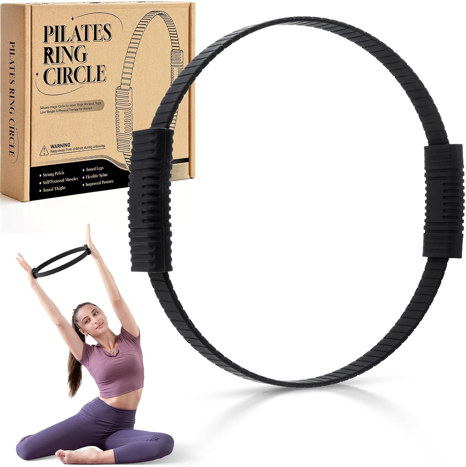 Krightlink Pilates Ring Circle, 14″ Magic Circle Pilates Rings for Focusing on Toning Inner Thighs, Arms, and Core, Fitness Exercise Ring Workout Ring for Yoga and Pilates