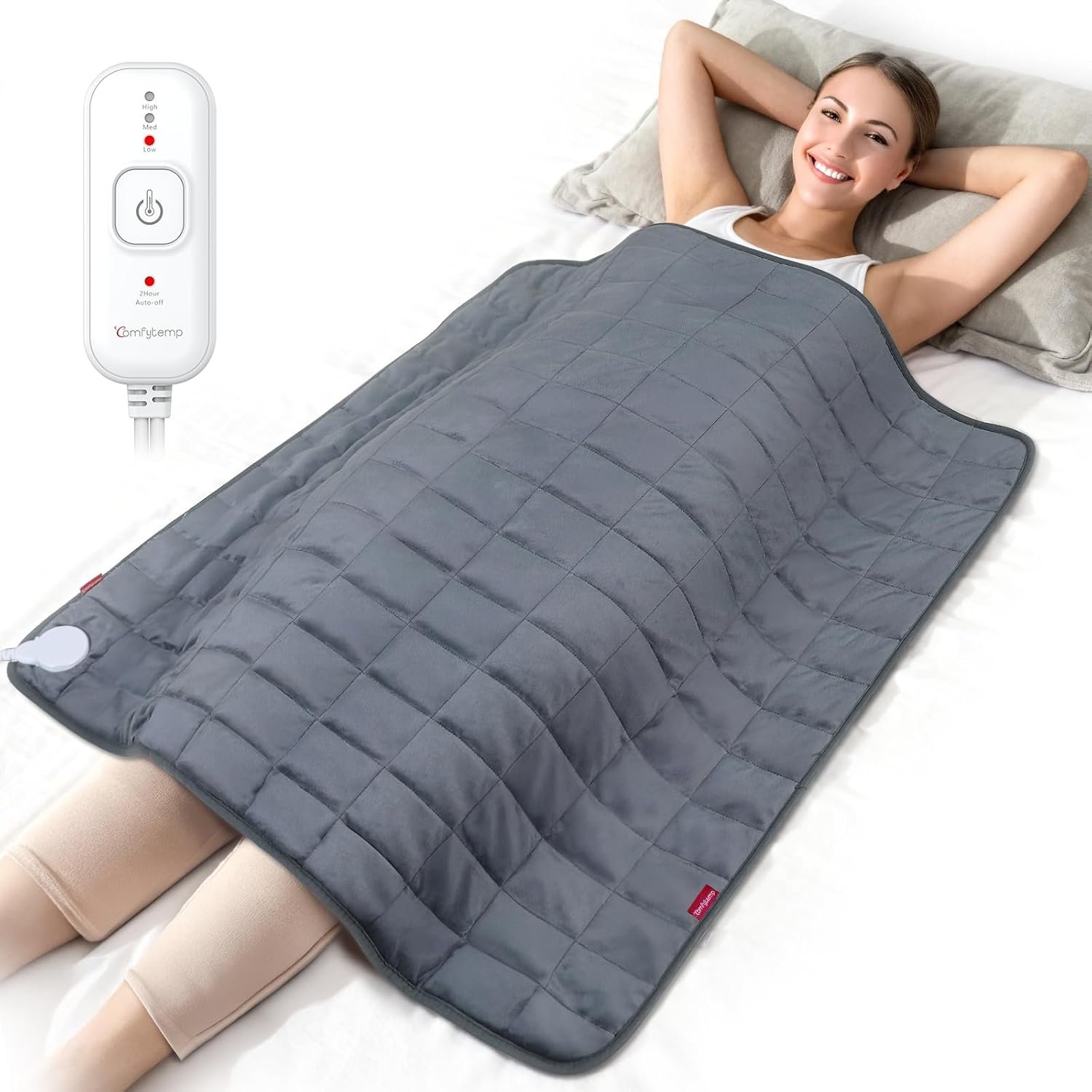 Comfytemp Far Infrared Large Heating Pad 27″×35″ for Deeper Back & Period Relaxation, FSA Eligible Weighted Electric Heat Pad with Evenly Filling Ceramic Bead for Better Fit, HSA King Size Heated Pad