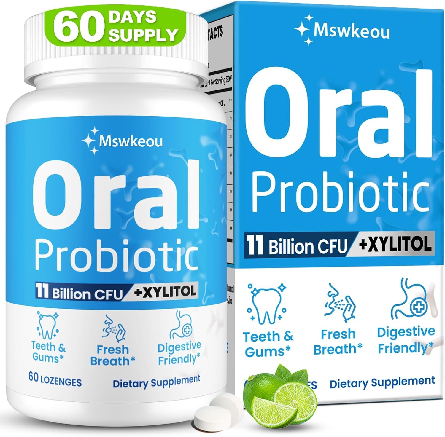 Oral Probiotics for Bad Breath Treatment for Adults 11 Billion CFU, Oral Dental Health Probiotics with Lactobacillus Reuteri for Teeth & Gums, Dry Mouth, Gum Restore & Chronic Halitosis, 60 Lozenges