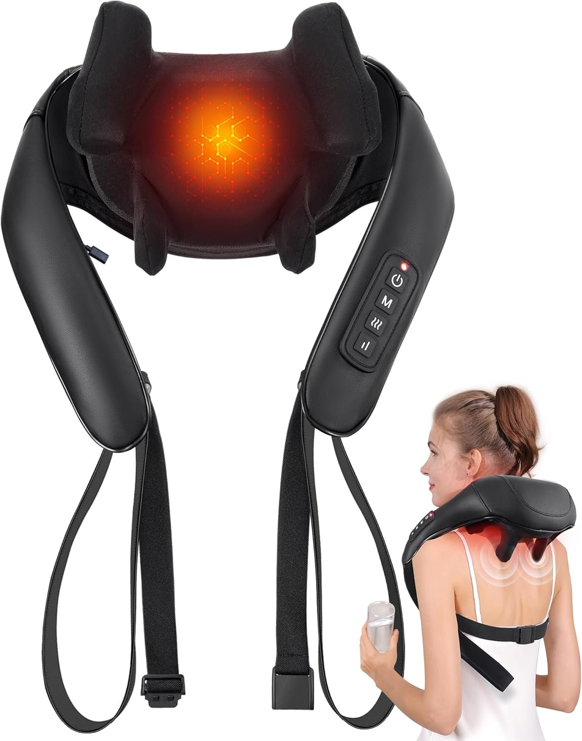 MASGRE Shiatsu Back and Neck Massager, Cordless Shoulder Massager with Heat, Electric Deep Tissue 3D Kneading Massage Pillow for Shoulder, Leg, Body Muscle Pain Relief, Gifts for Men Women