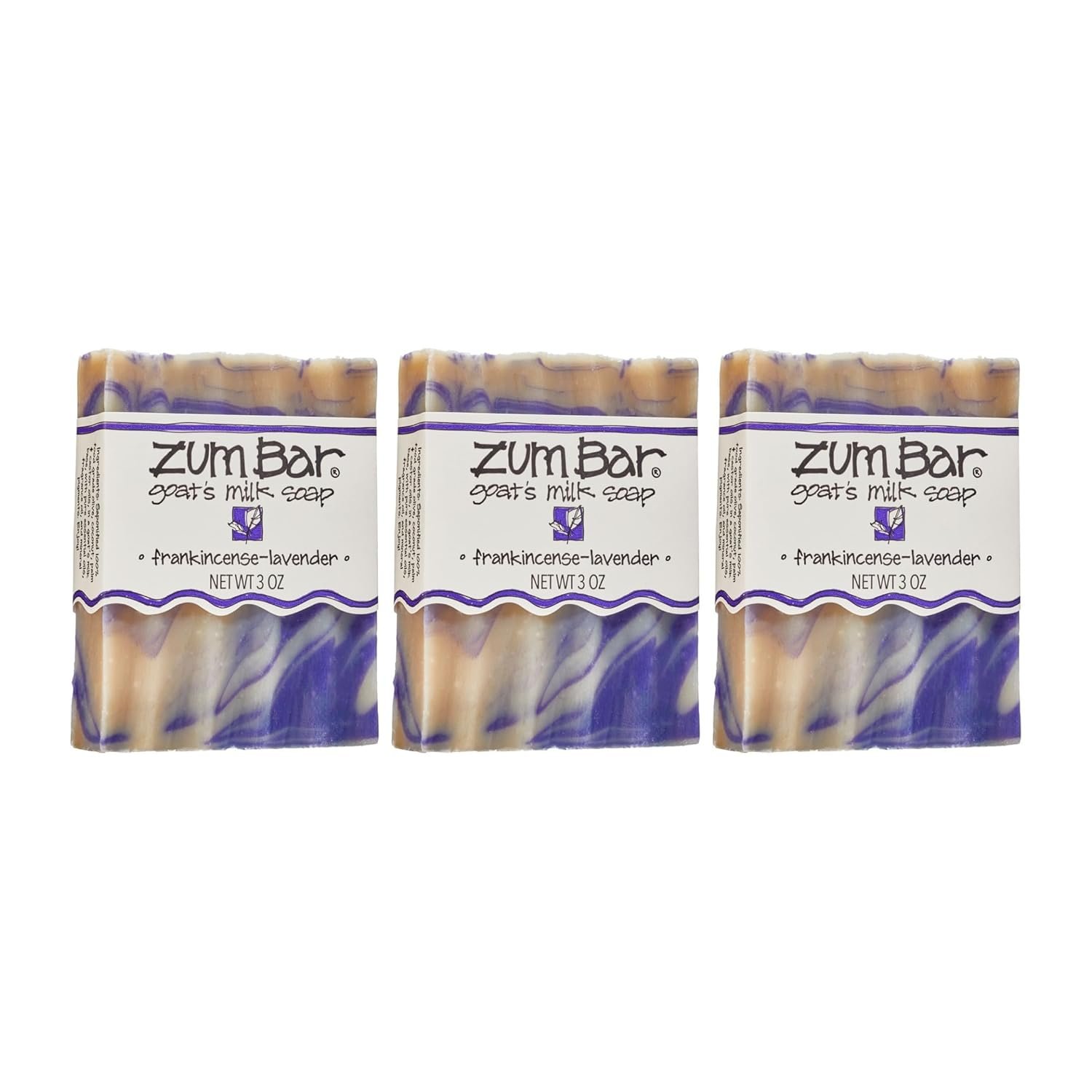 Indigo Wild Zum Goat’s Milk Soap Bar – Bar Soap for Hands & Body Made with Essential Oils – 3 oz – Frankincense-Lavender (3 Pack)
