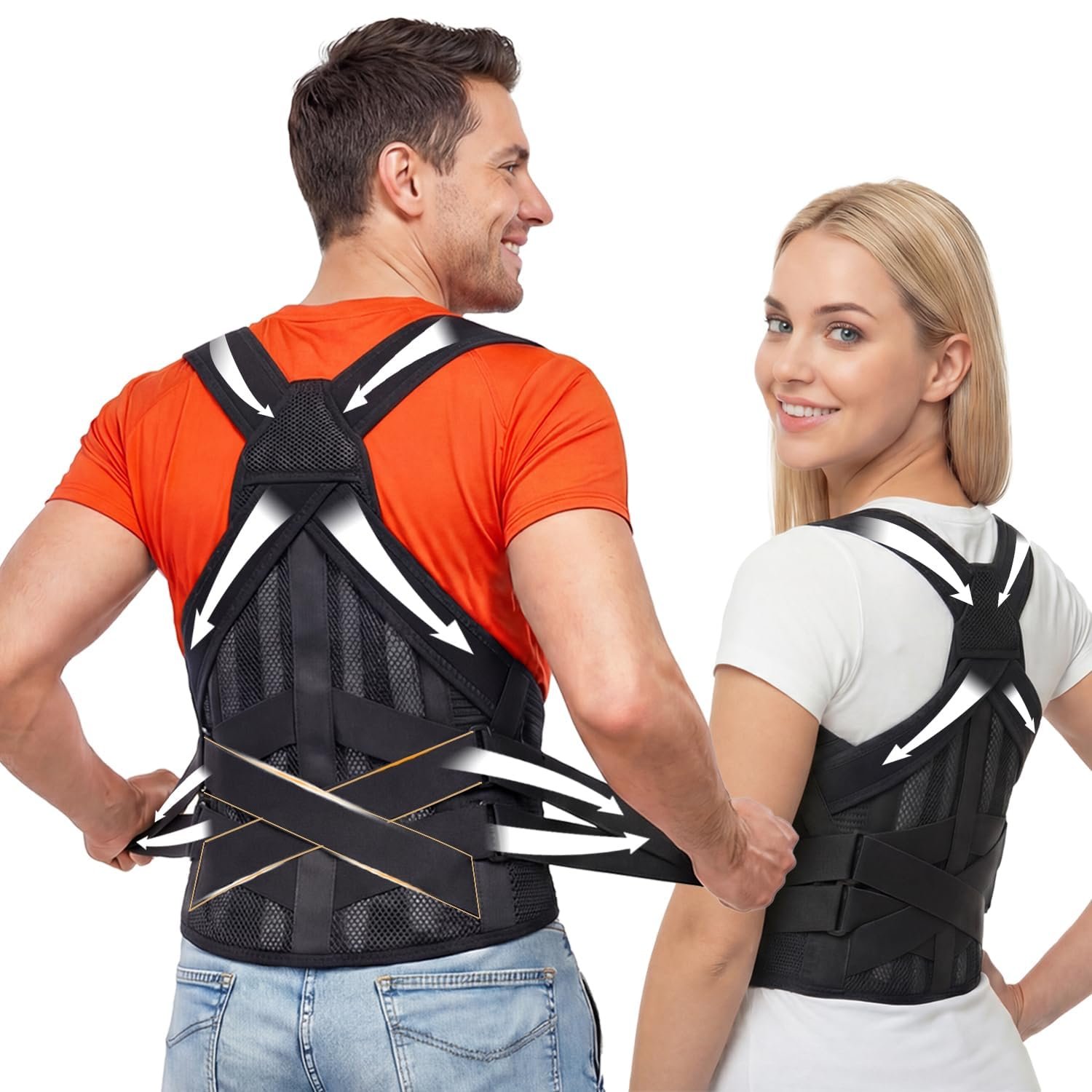 Posture Corrector for Women & Men, Back Brace Advanced Full Back Support for Upper & Lower Back Pain Relief, Spine, Neck, and Hump, X-Style Medical-Grade Lumbar Support System with Adjustable Shoulder Straightener and Breathable Design for Long Sitting and Exercises