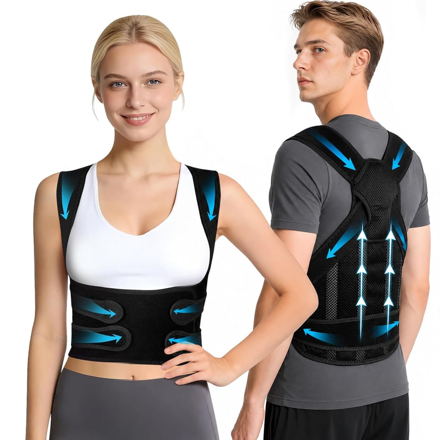 Posture Corrector for Men and Women, Back Brace for Posture Correction, Adjustable Upper Back Support for Shoulder Comfort, Breathable Back Straightener for Office Work, Daily Use and Travel Black M (34″-41″)