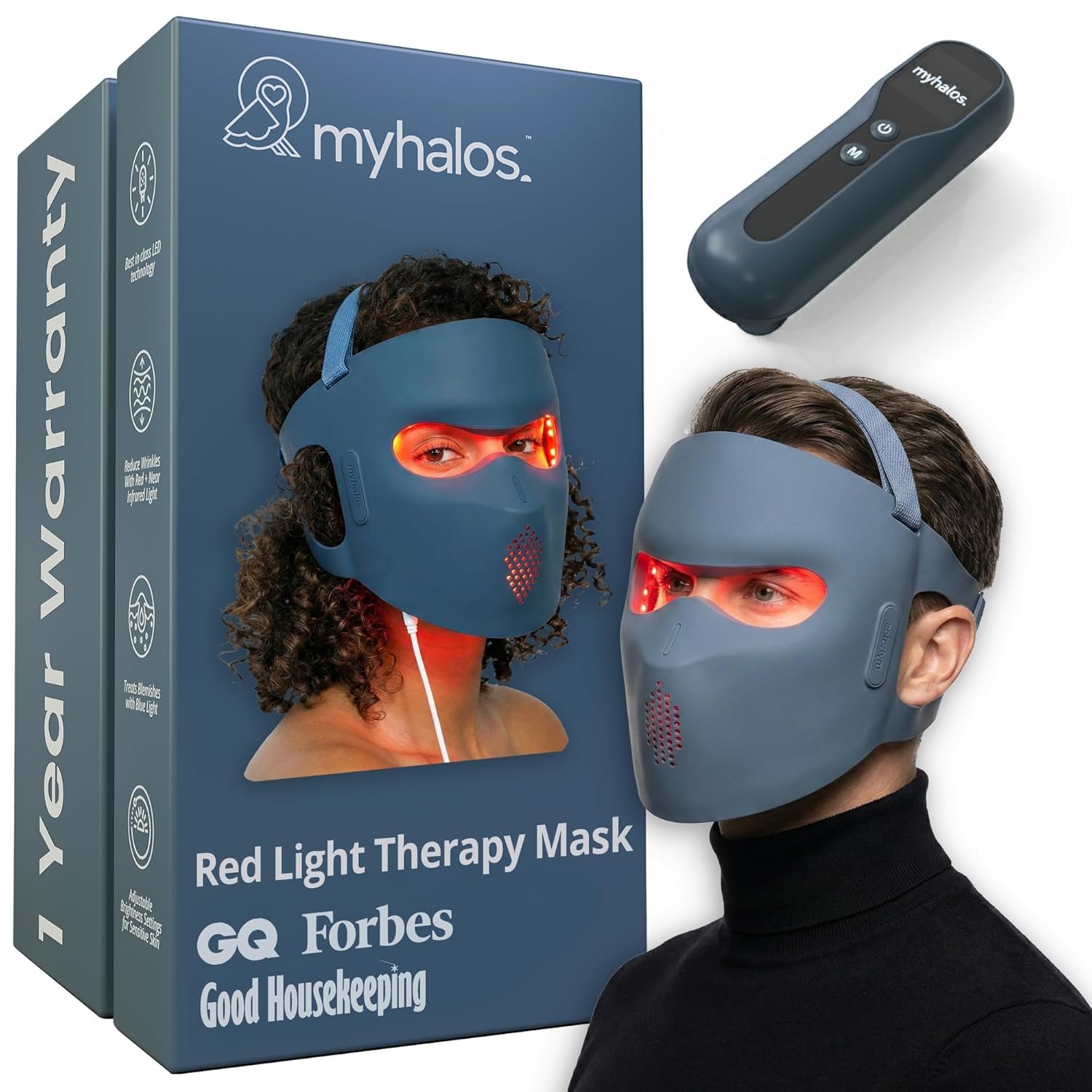 myhalos® Red Light Therapy Face Mask – Medical-Grade LED Light Therapy Device with Nir-Infrared (1072 nm), Red (633 nm) & Blue (460 nm) Light – Anti-Aging Skin Treatment for Wrinkles & Fine Lines