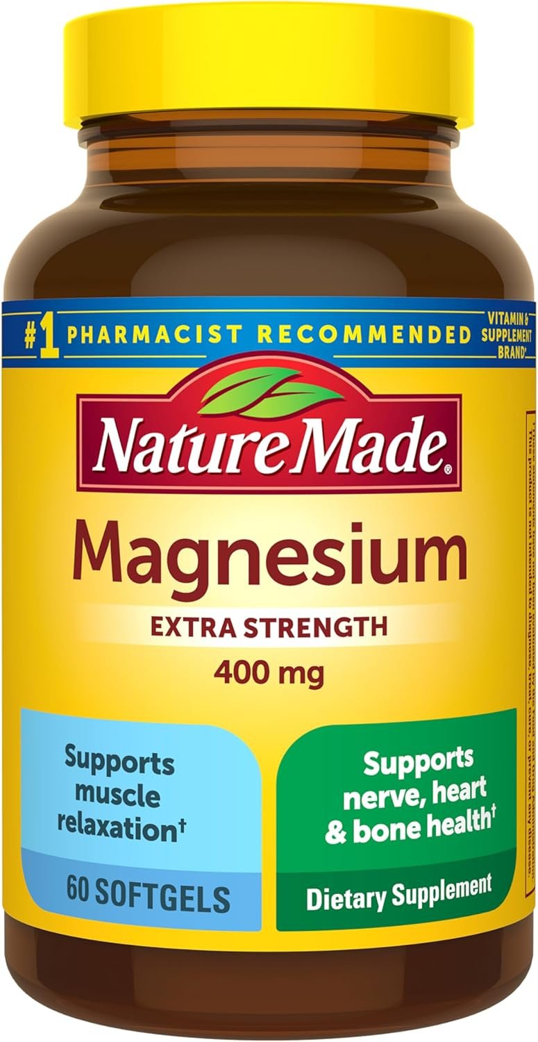 Nature Made Magnesium Oxide 400 mg Softgels, Extra Strength Magnesium Supplements for Men and Women, Support for Muscle, Nerve, Bone and Heart, 60 Day Supply