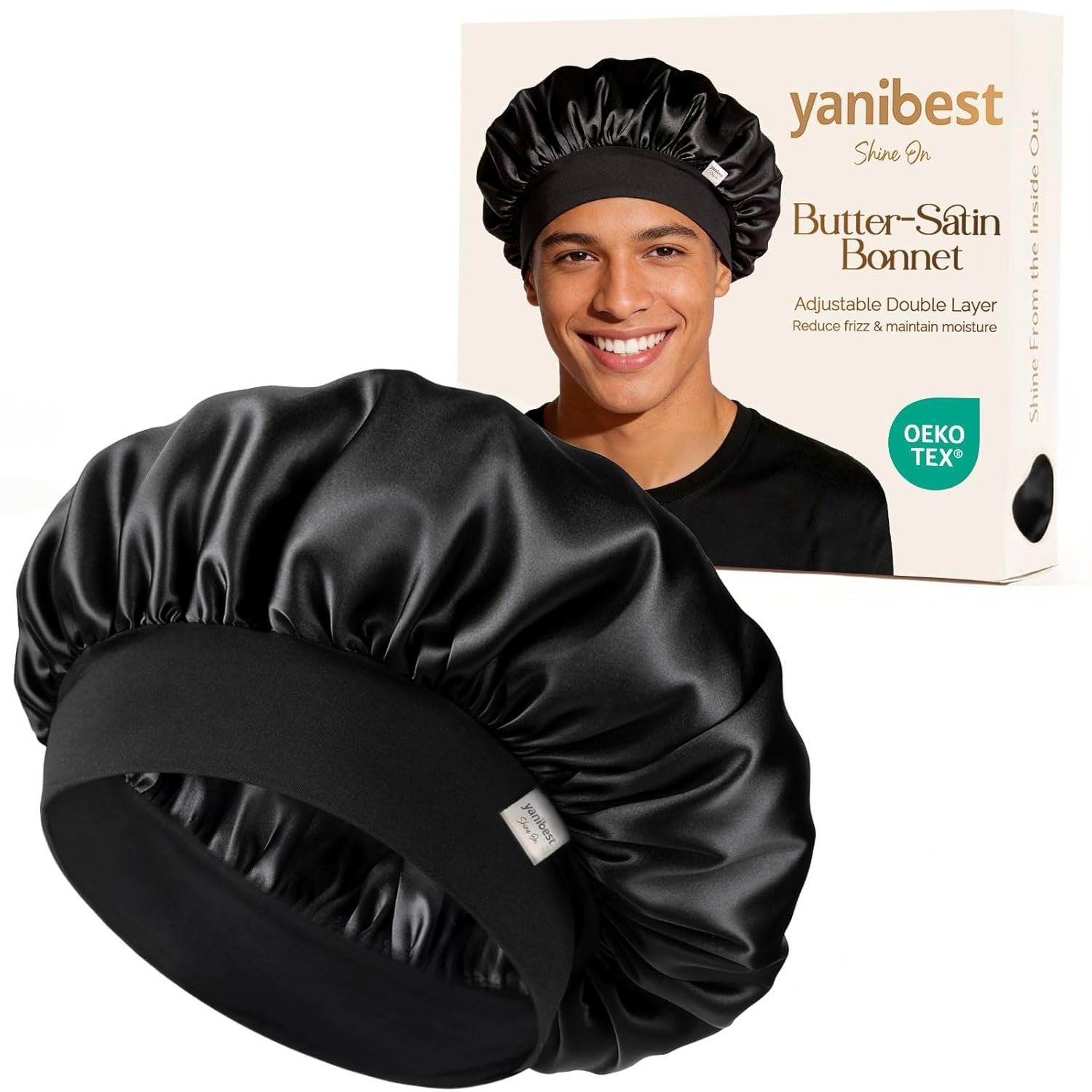 Yanibest Small Satin Bonnet for Men, Hair Bonnet for Short Hair Waves, Stay-on Night Cap, Daily Use for Sleeping Gym Outdoor, Black