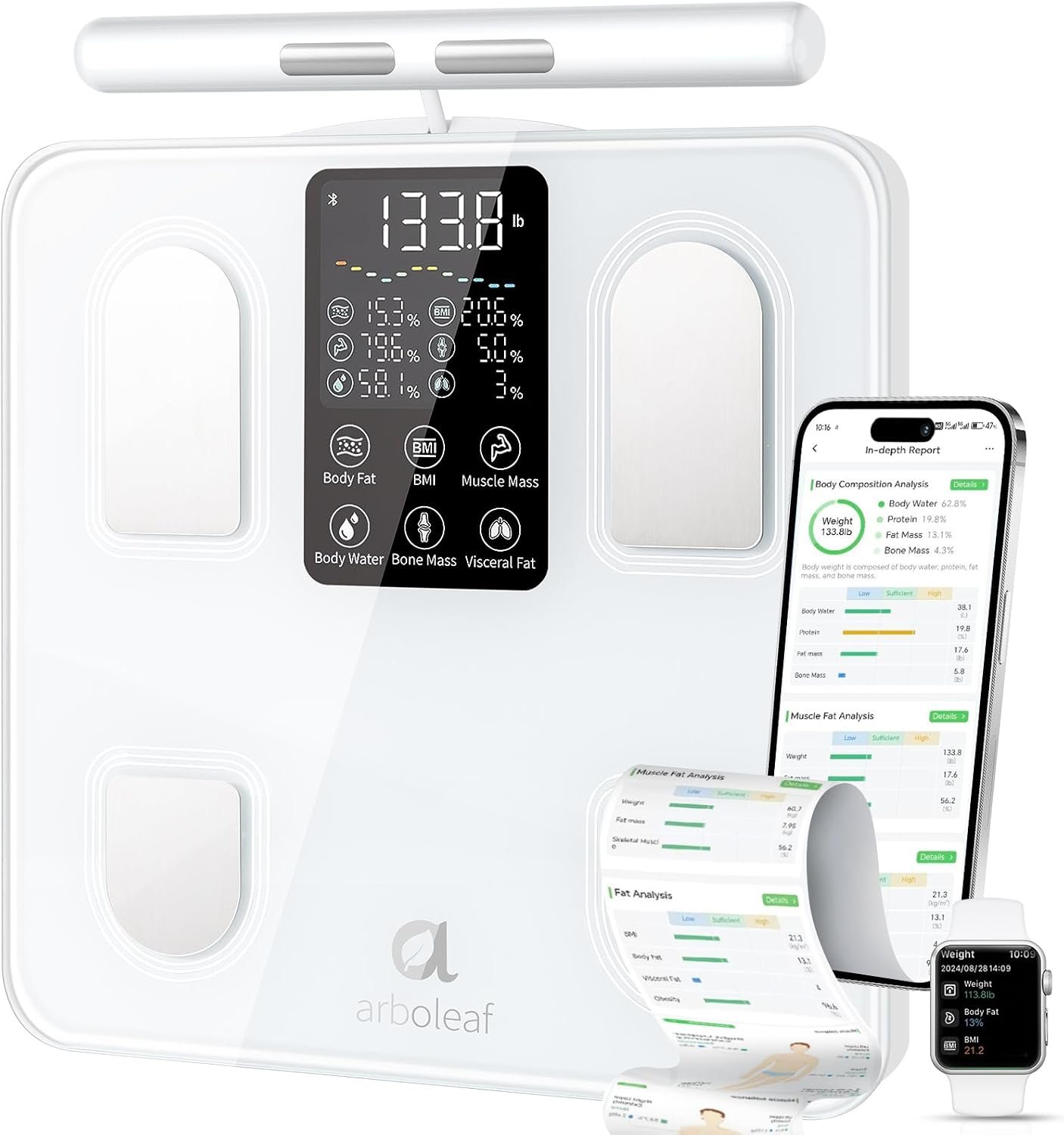 arboleaf Scale for Body Weight, Upgrade 50+ Metrics 8-Electrode Smart Scale with BMI, Body Fat, Muscle Mass, Full Body Composition Analyzer, High Precision Digital Bathroom Scale