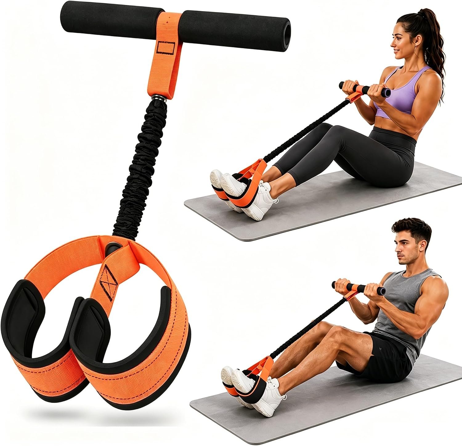 Pedal Resistance Band with Handle, Upgraded 55LBS Pedal Puller Resistance Bands for Abdomen, Waist, Arm, Leg Workout, Portable Sit Up Exercise Equipment for Women, Physical Therapy