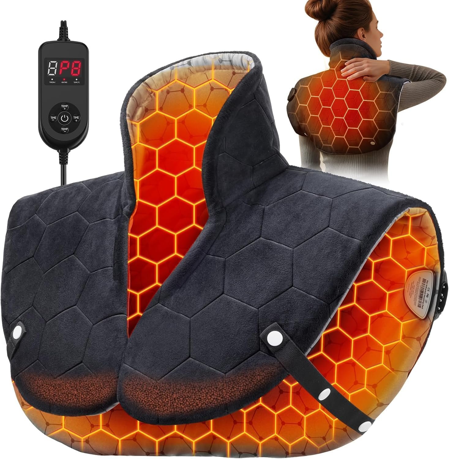 Far Infrared Heating Pad for Neck and Shoulders – Dual Carbon Fiber 6X Deeper Heat for Fast Relief from Chronic Pain in Seniors – 20% Heavier, 8 Heat Levels, 4H Auto Shut Off, Ideal for Winter