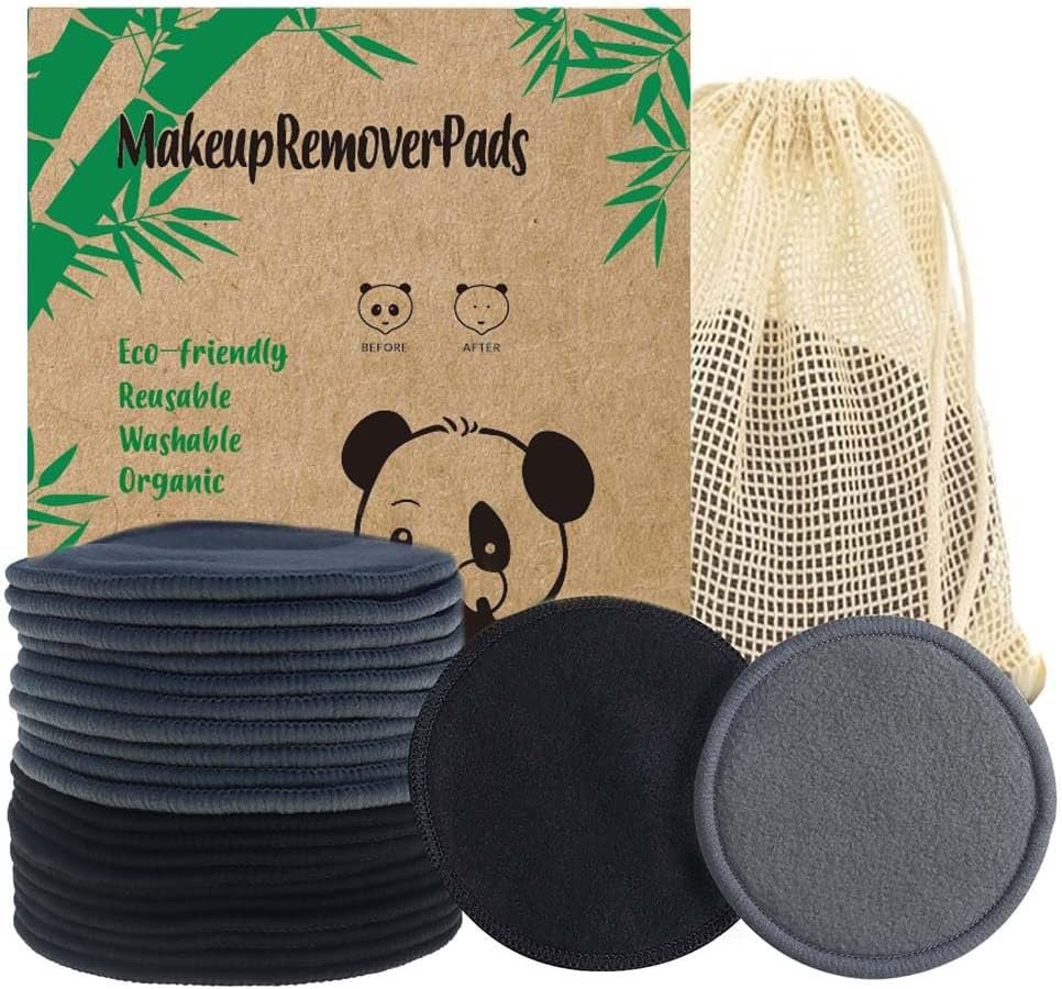 Reusable Makeup Remover Pads 20 Pack Reusable Makeup Cotton Rounds with Laundry Bag|Soft Black Cotton Makeup Remover Pads for Face