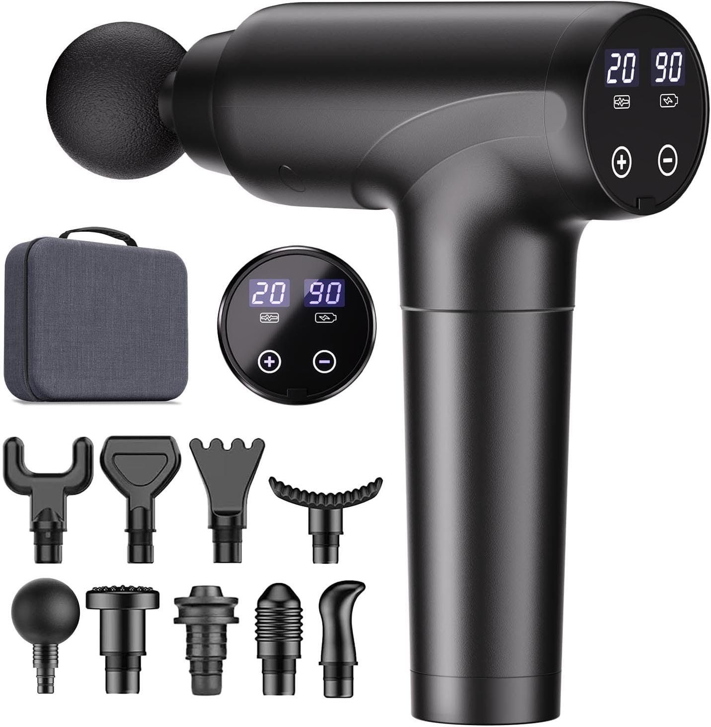 cotsoco Massage Gun Deep Tissue, Muscle Massage Gun with 9 Attachment Heads 20 Speeds & Silent Brushless Motor for Pain Relief, Handheld Percussion Back Massager Gun, Fathers Day Dad Gifts(Black)