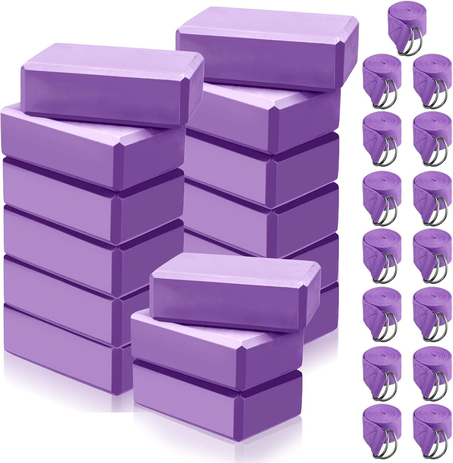 Wettarn 15 Pack Non-slip Yoga Block and Strap Set for Stretching