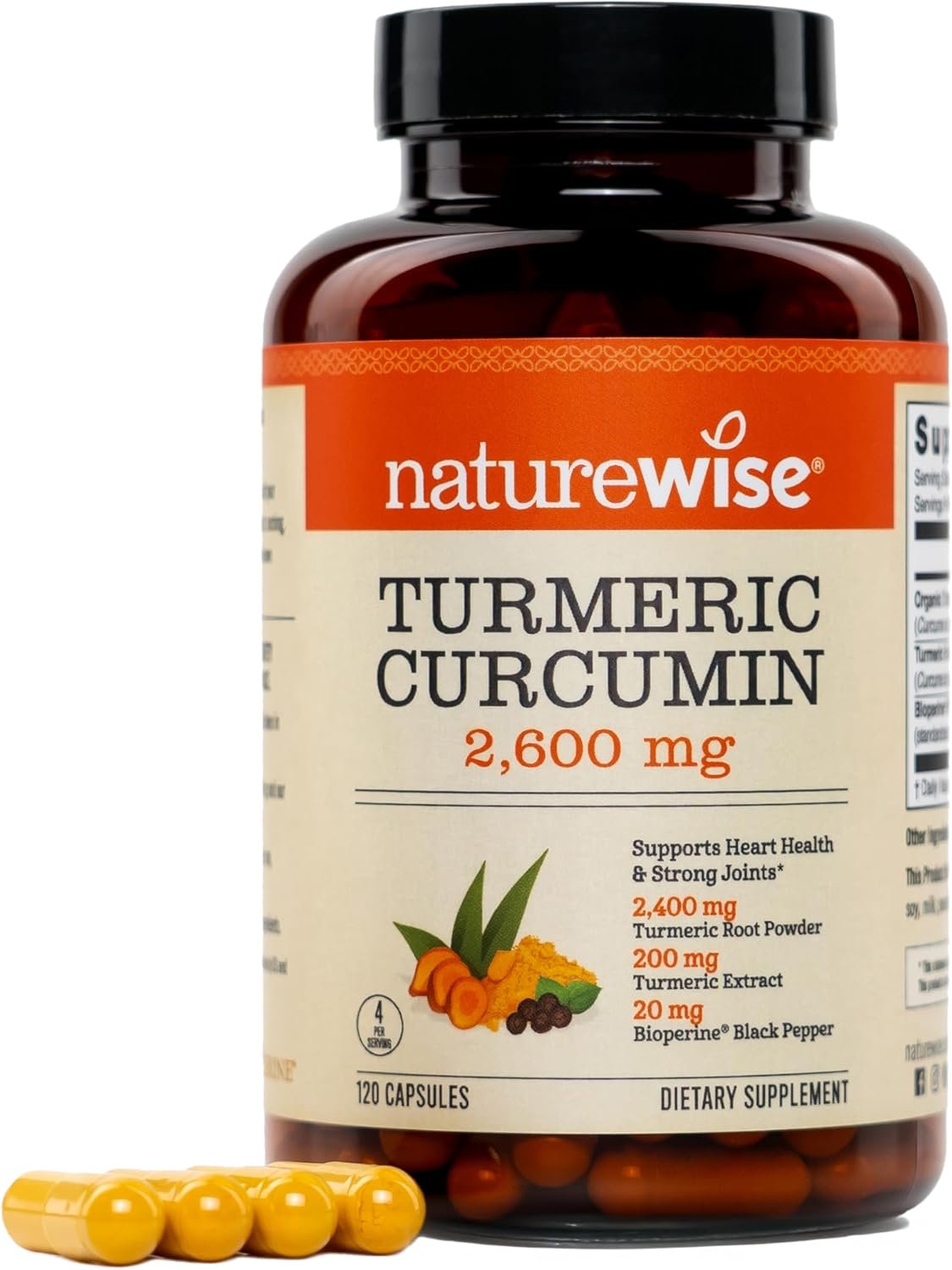 NatureWise Turmeric Curcumin with Black Pepper 2600mg – Ultra Absorption Turmeric Curcumin Supplement + BioPerine – Naturally-Sourced, Vegan, Non-GMO, USA Manufactured – 120 Capsules[30-Day Supply]