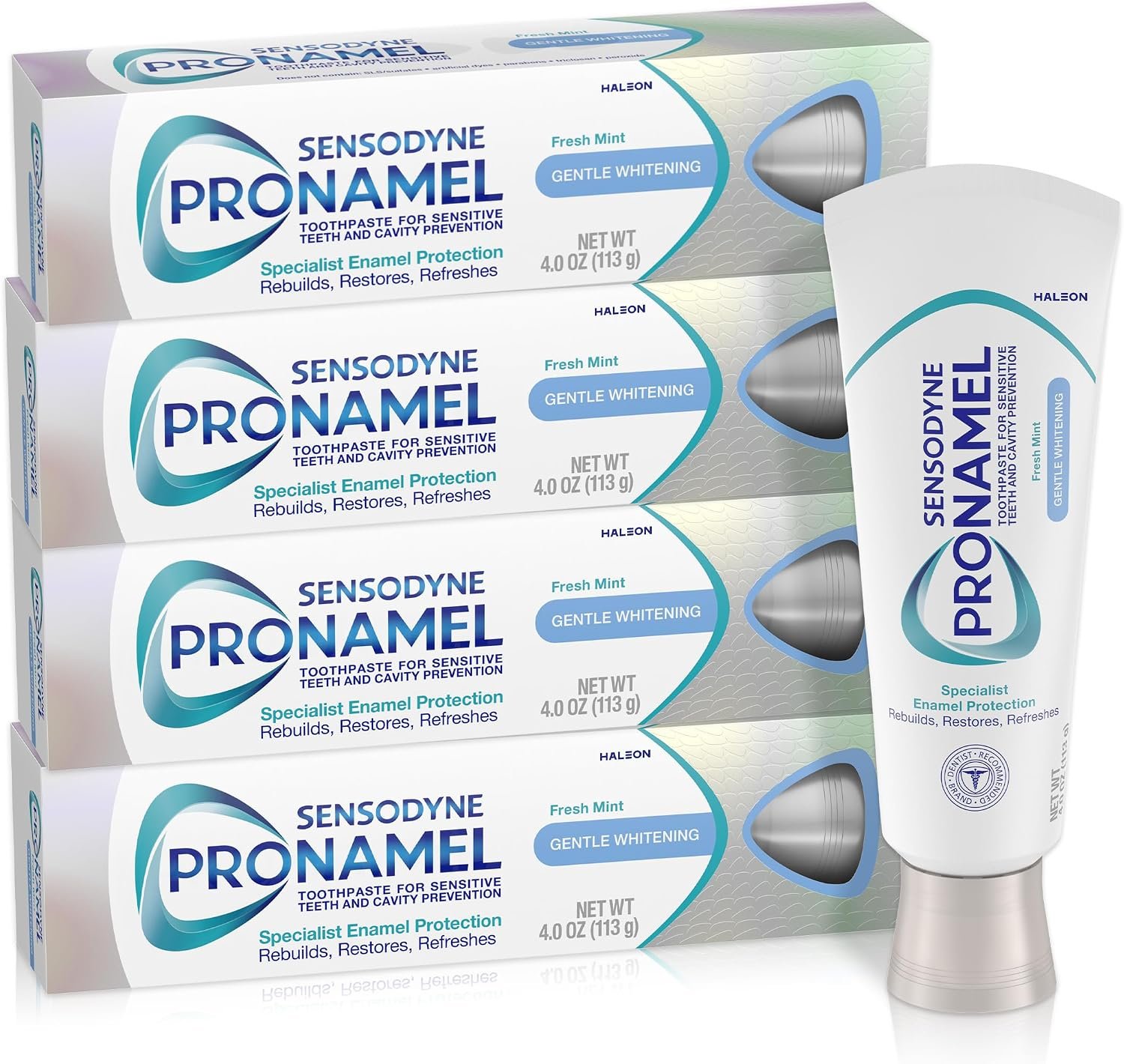 Sensodyne Pronamel Gentle Teeth Whitening Enamel Toothpaste for Sensitive, to Reharden and Strengthen, Amazon Exclusive, Fresh Mint, 4 Ounces, 4 Count