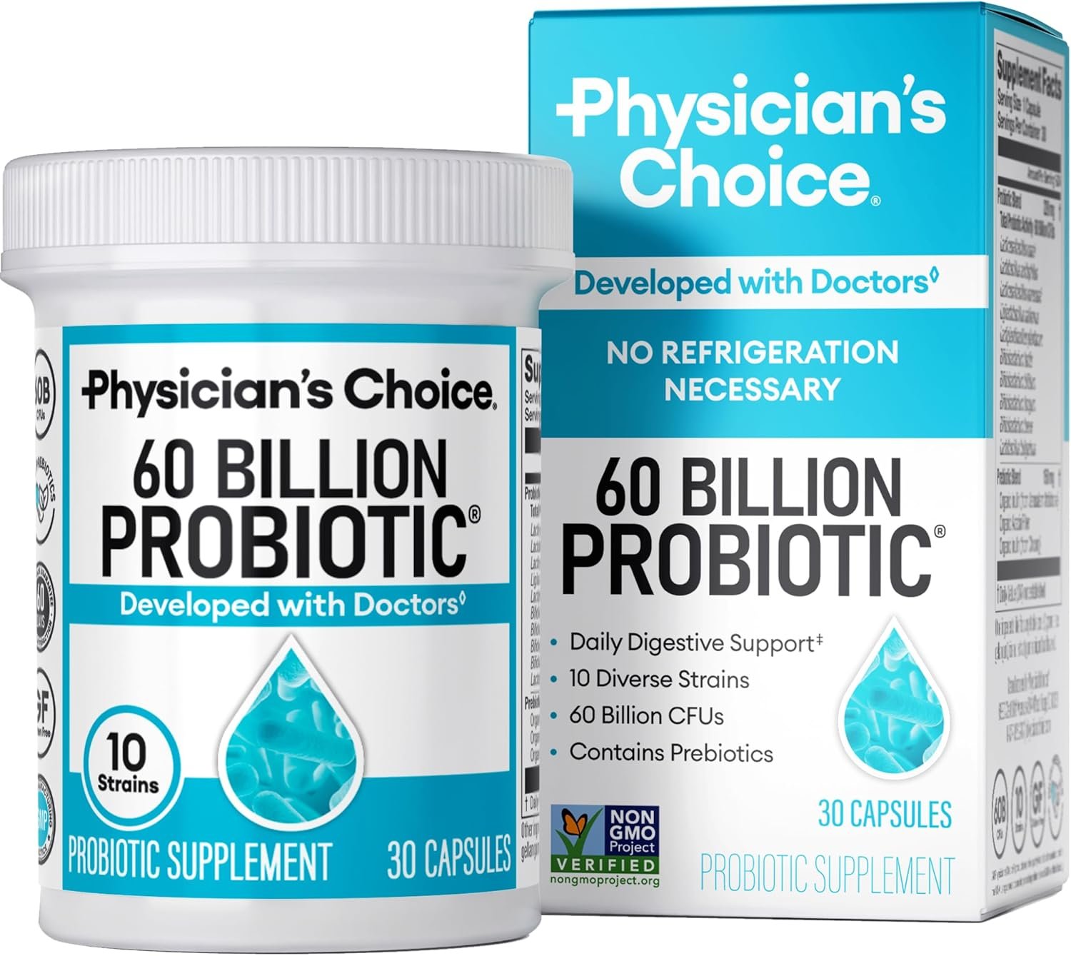 Physician’s CHOICE Probiotics 60 Billion CFU – 10 Strains + Organic Prebiotics – Immune, Digestive & Gut Health – Supports Occasional Constipation, Diarrhea, Gas & Bloating – for Women & Men – 30ct