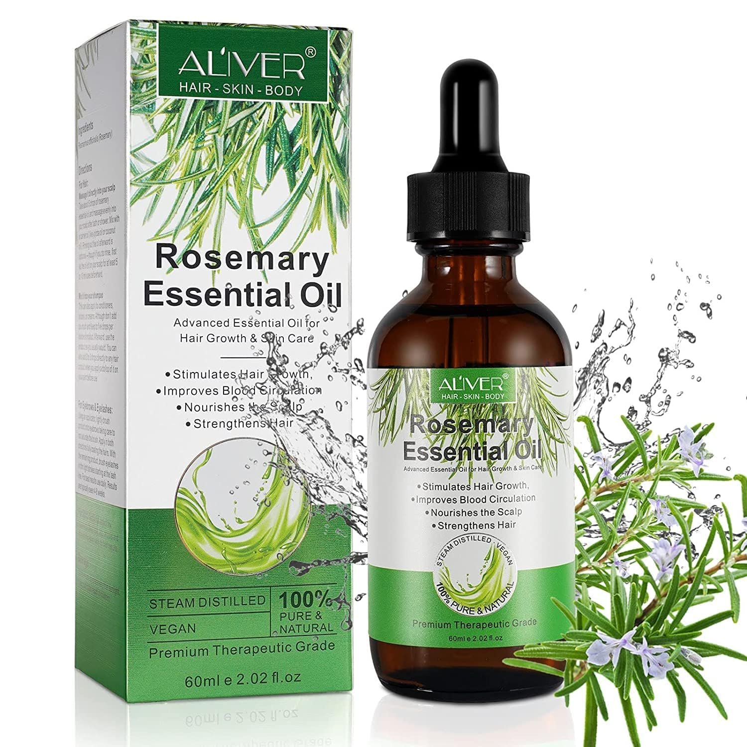 NIFEISHI Rosemary Oil for Hair Growth, 100% Pure Organic Rosemary Oil for Eyebrow and Eyelash, Nourishes The Scalp, Improves Blood Circulation,Rid of Itchy & Dry Scalp, Hair Care Oil 60ml