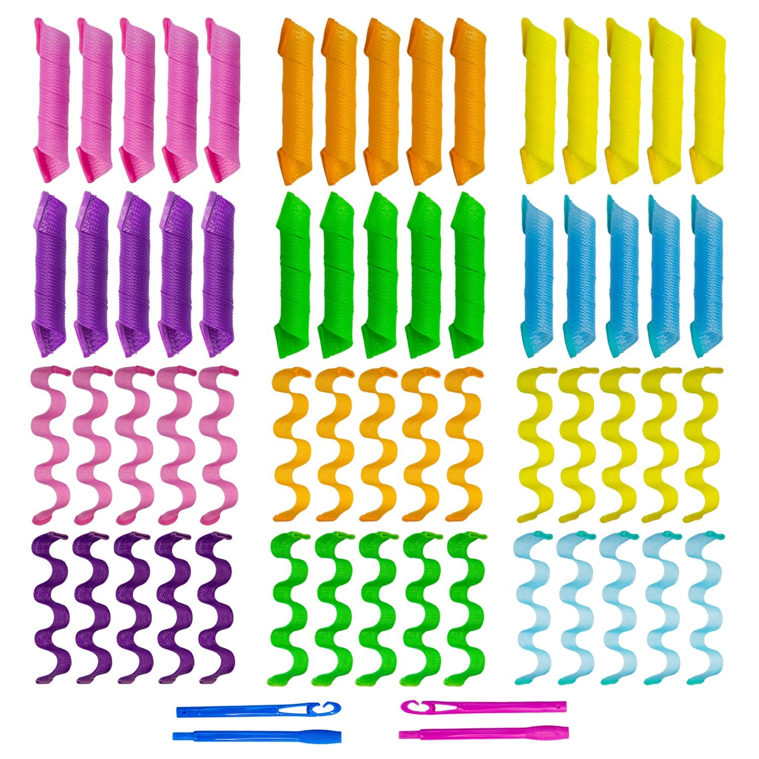 60pcs Heatless Hair Curlers Spiral and Wave Styling Kit 2 Styles No Heat Curlers with 2 Pieces Hooks for Women Girl’s Short Medium and Long Hair((12 Inch/30 cm)