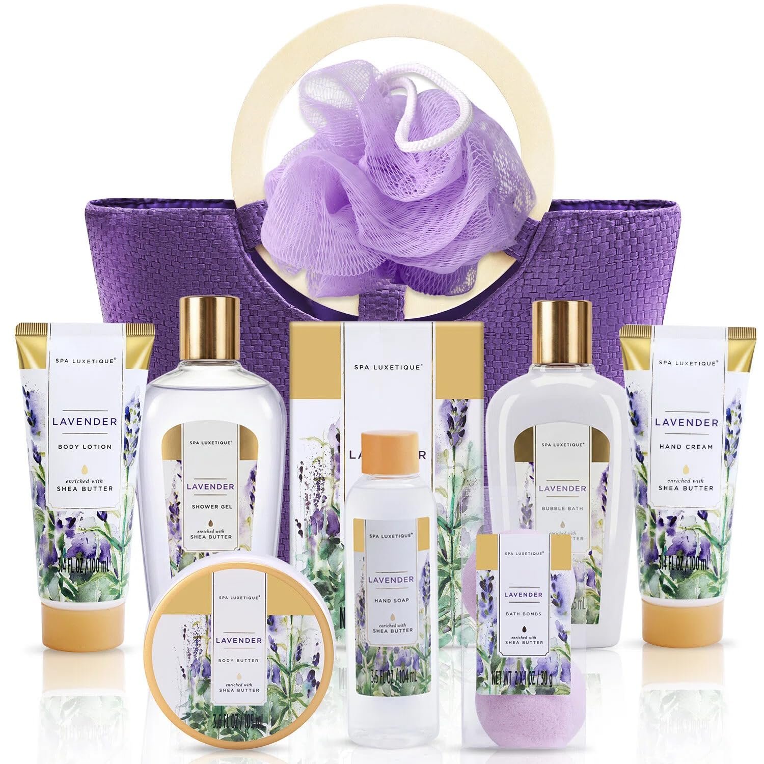 Spa Luxetique Gift Baskets for Women, Spa Gifts for Women – 10pcs Lavender Bath and Body Sets with Body Lotion, Bubble Bath, Relaxing Spa Sets, Birthday Mothers Day Gifts for Mom