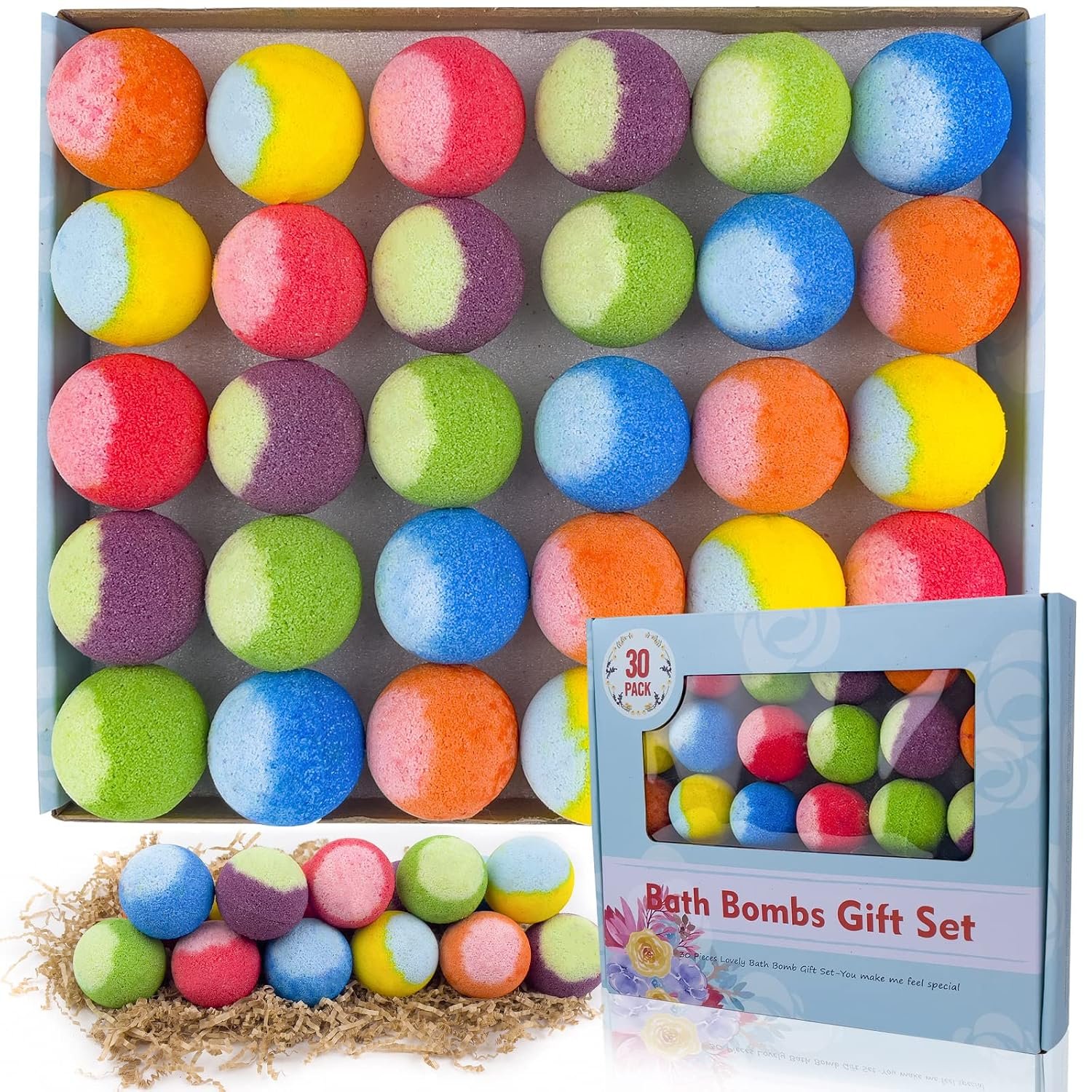 30 Pcs Bath Bomb Gift Set, Natural Organic Mini Bath Bombs, Handmade with Rich Fizz – Birthday Gift for Kids/Women/Men, Mother’s Day, Ideal Gift for Valentine’s Day