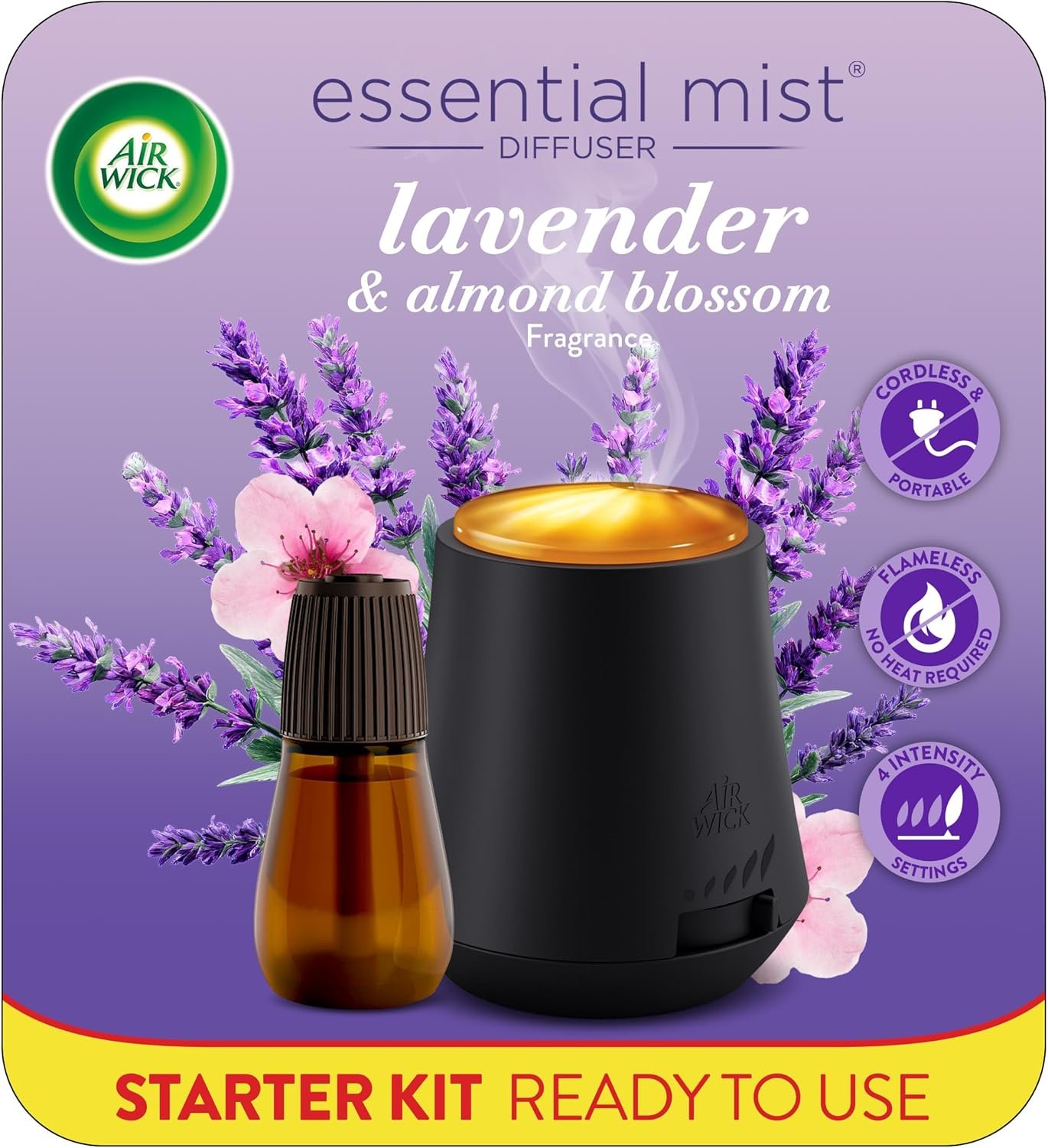 Air Wick Essential Mist Starter Kit, Diffuser + 1 Refill, Lavender and Almond Blossom, Air Freshener, Essential Oils
