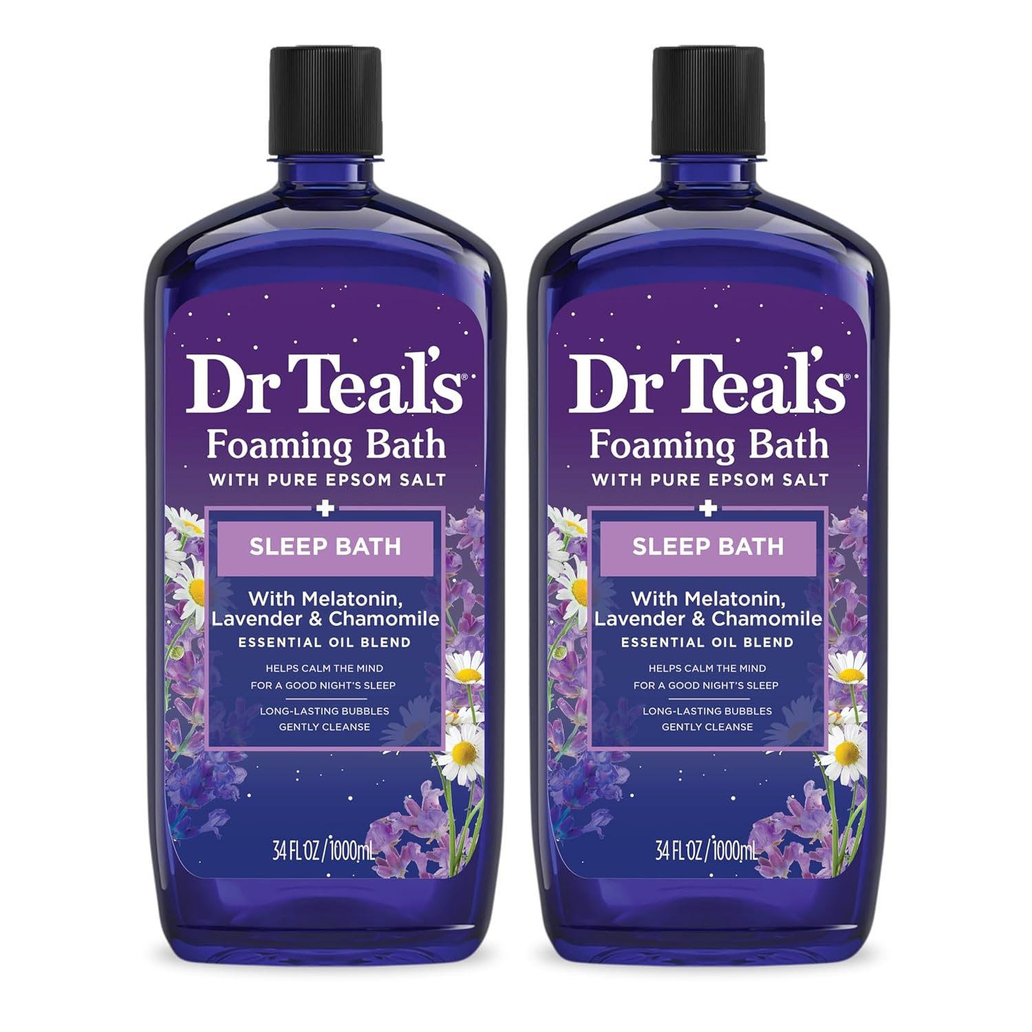 Dr Teal’s Foaming Bath with Pure Epsom Salt, Sleep Blend with Melatonin, Lavender & Chamomile Essential Oils, 34 fl oz (Pack of 2)