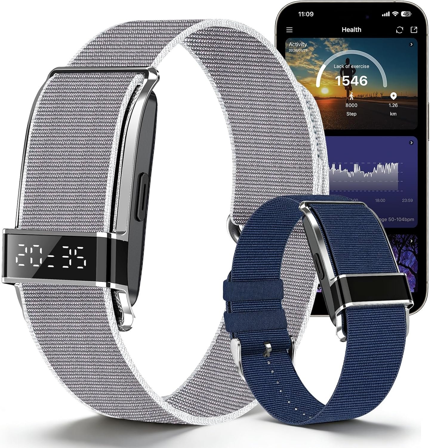 Fitness Trackers Smart Wristband with Hidden Screen(Wrist-Raise Screen Activation) Activity & Sleep Tracker with Heart Rate/HRV/Blood Oxygen, Vibration Alerts, Free APP Black (Universal Size)