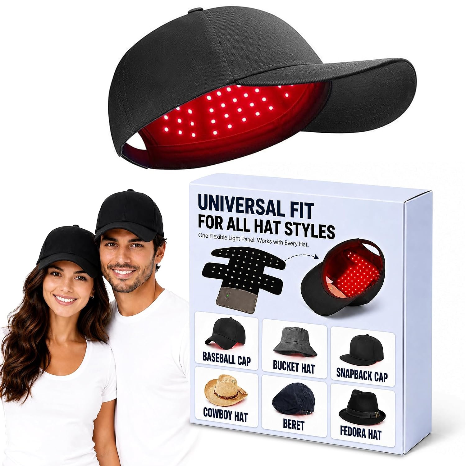 Red Light Therapy Hat for Hair Growth, 4 Modes LED Hair Therapy Cap with 660nm Red Light 460nm Blue Light & 850nm Infrared Light, Hands Free Scalp Care Hat for Men & Women Thicker Looking Hair at Home