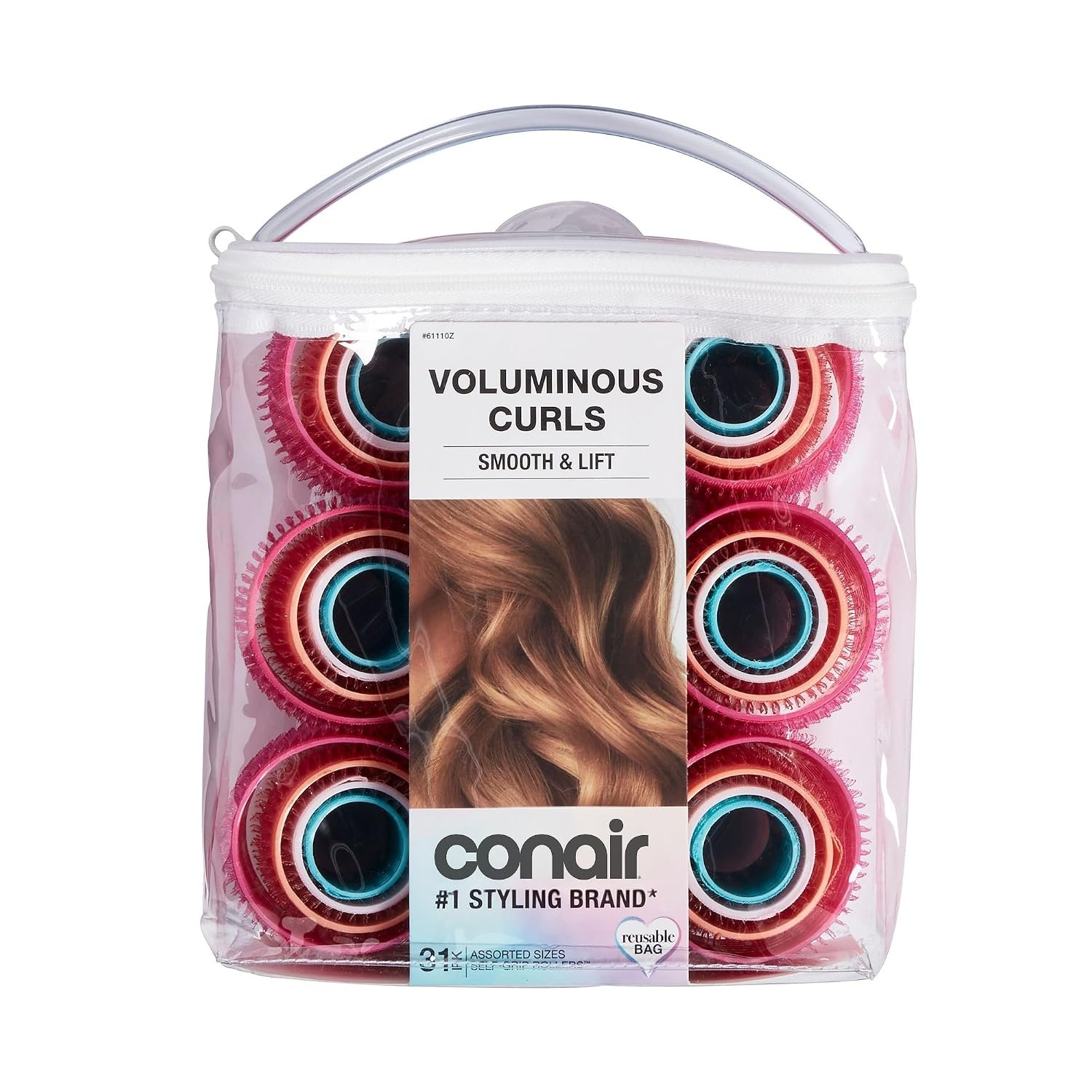 Conair Self-Grip Hair Rollers | Multi-Sized Heatless Curls for Short, Medium, Long Hair, 31 Count, GR61110IN1L