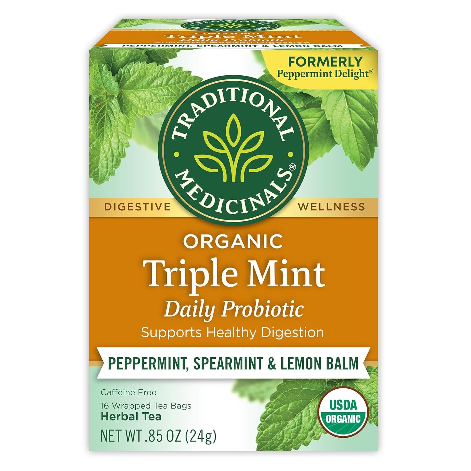 Traditional Medicinals Tea, Organic Triple Mint – Supports Healthy Digestion – Kosher, Non-GMO, Caffeine-Free – 16 Tea Bags