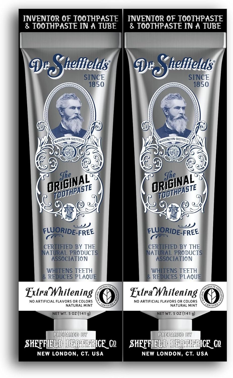 Dr. Sheffield’s Fluoride Free Toothpaste, Extra Whitening, Certified Natural Toothpaste with Real Peppermint Flavor, Teeth Whitening Toothpaste for Fresh Breath, 2-Pack