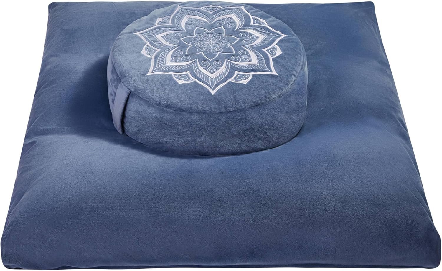 Meditation Cushion Set Zafu & Zabuton – Buckwheat Hull & Memory Foam, Adjustable Floor Pillow for Yoga, Meditation & Sitting, Removable Velvet Cover (Navy Blue)