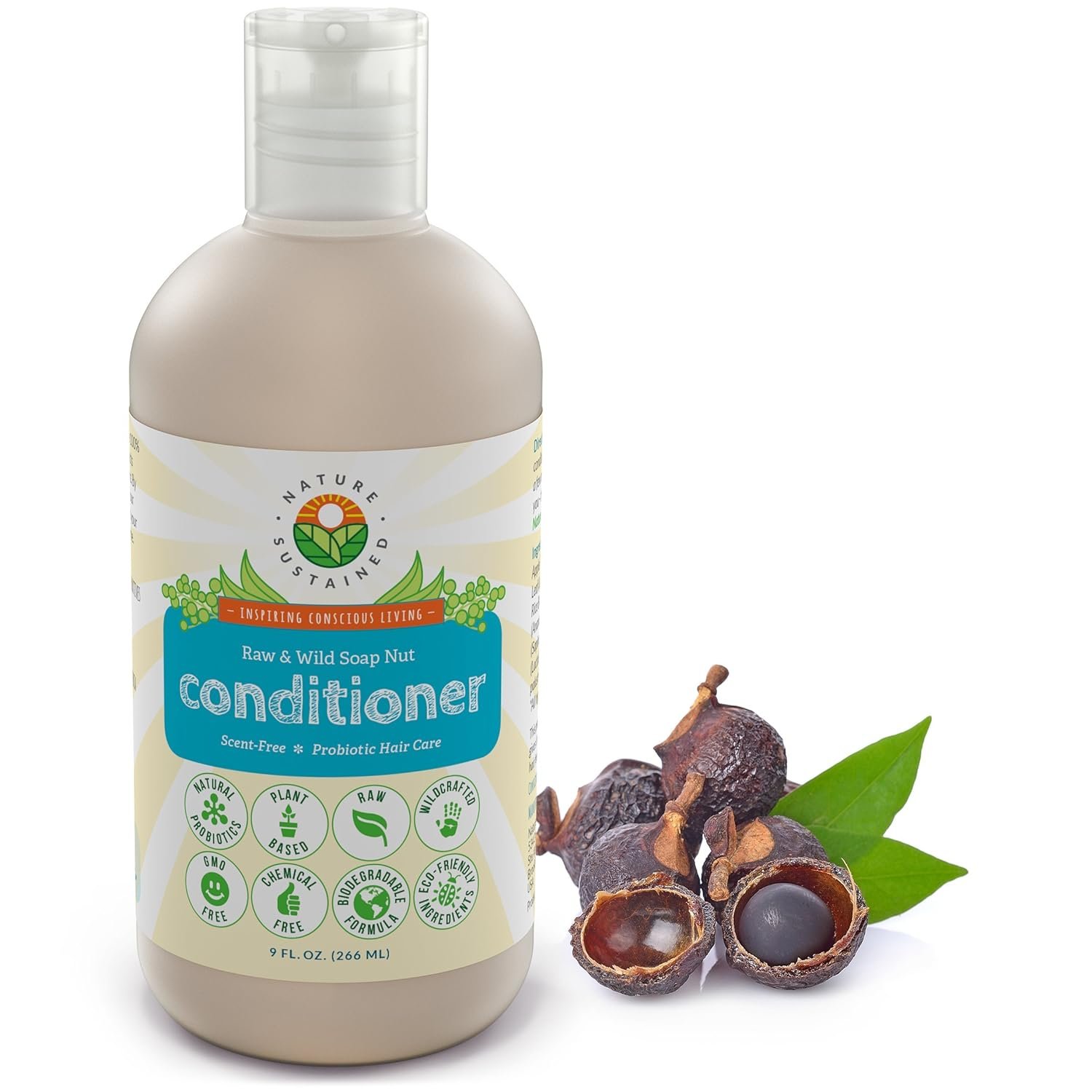 Nature Sustained Organic Fragrance Free Conditioner – Gentle Unscented Natural Sensitive Skin Conditioner – Raw Wildcrafted Probiotic Hypoallergenic Hydrating Conditioning Wash for All Hair – 9 Oz