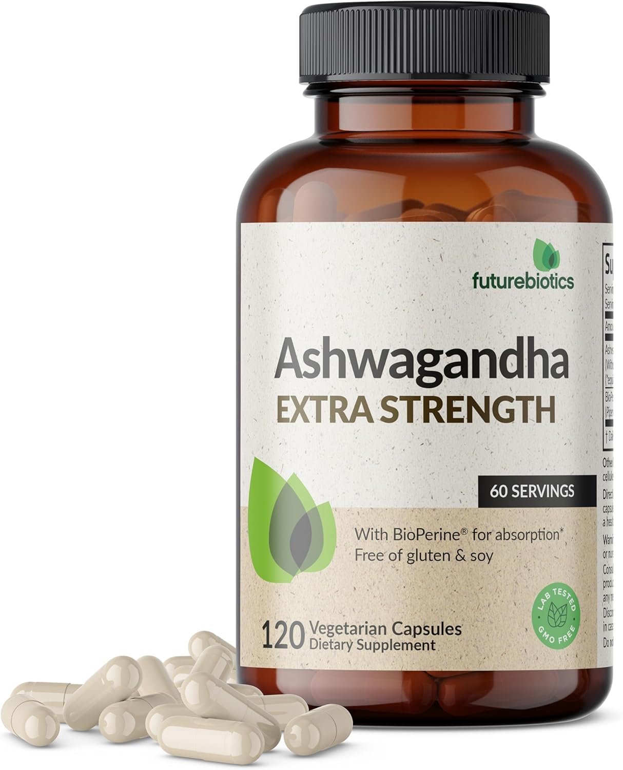 Futurebiotics Ashwagandha Extra Strength Stress & Mood Support 120 Capsules | Vegetarian, Non-GMO, Gluten-FREE, Soy-FREE, BioPerine for High Absorption