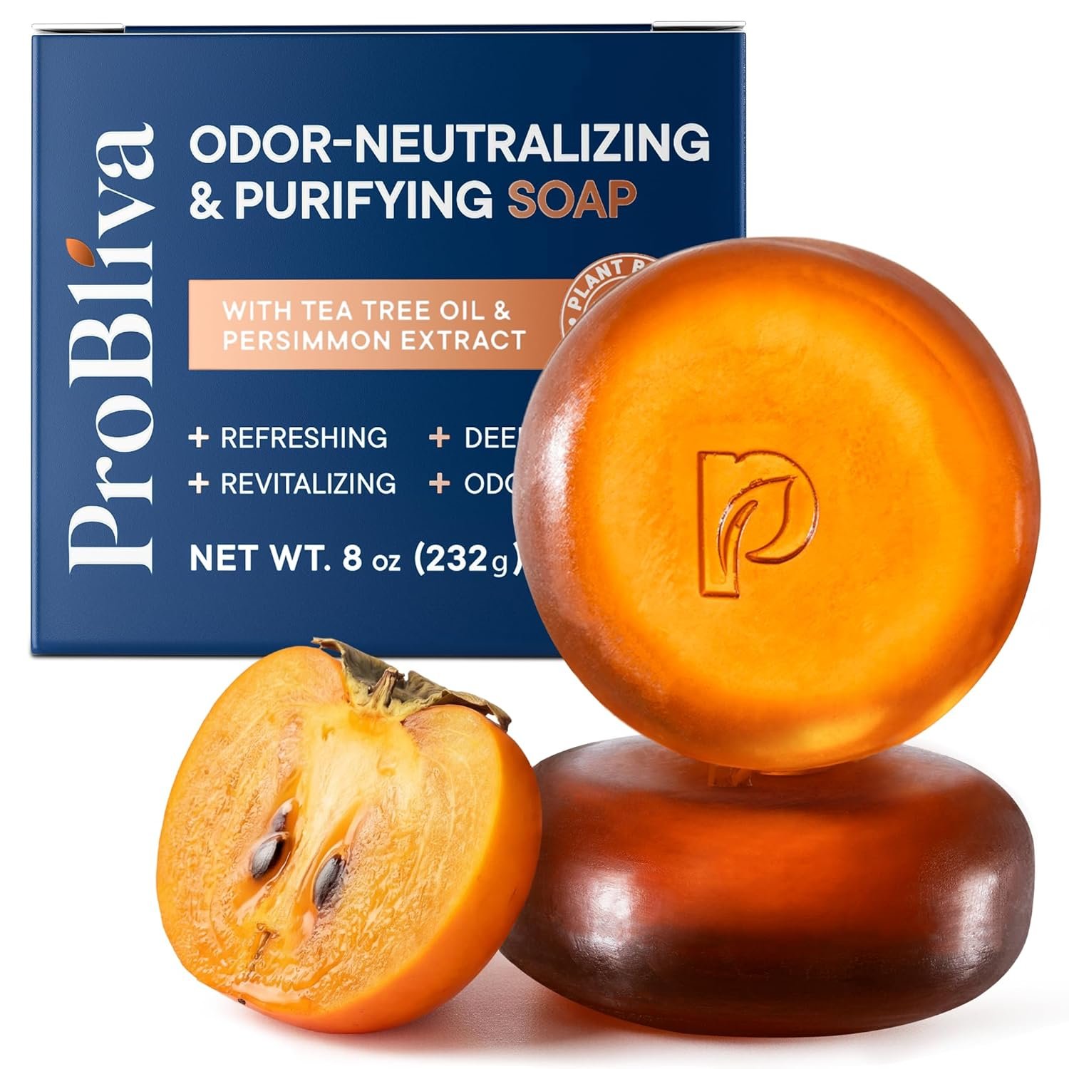ProBliva Japanese Persimmon Soap Bar for Body Odor: Purifying & Odor-Neutralizing for Old People Smell with Tea Tree Oil & Green Tea – Deodorizing Aging Odor for Men & Women – 2 Bars