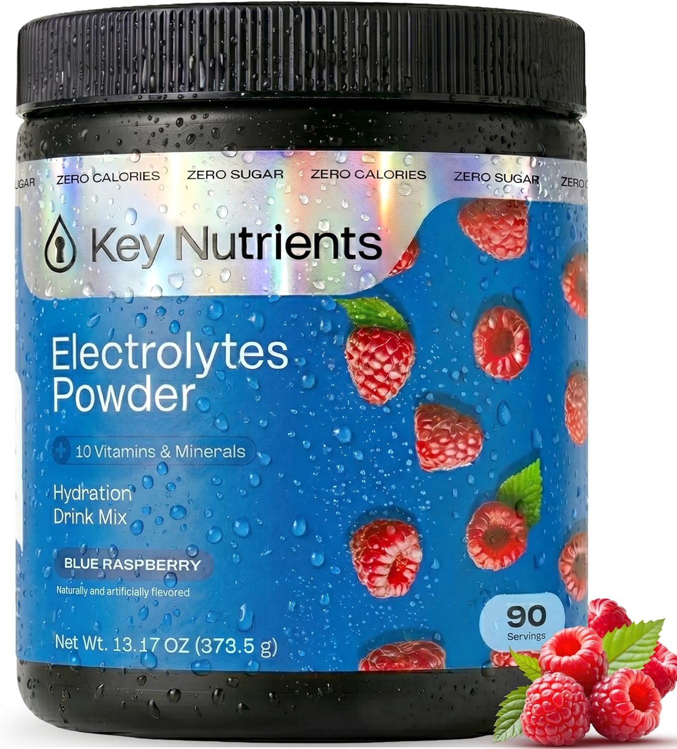 KEY NUTRIENTS Multivitamin Electrolytes Powder No Sugar – Sweet Blue Raspberry Electrolyte Powder – Endurance & Energy Supplement – Hydration Powder – No Calories – 90 Servings – Made in USA