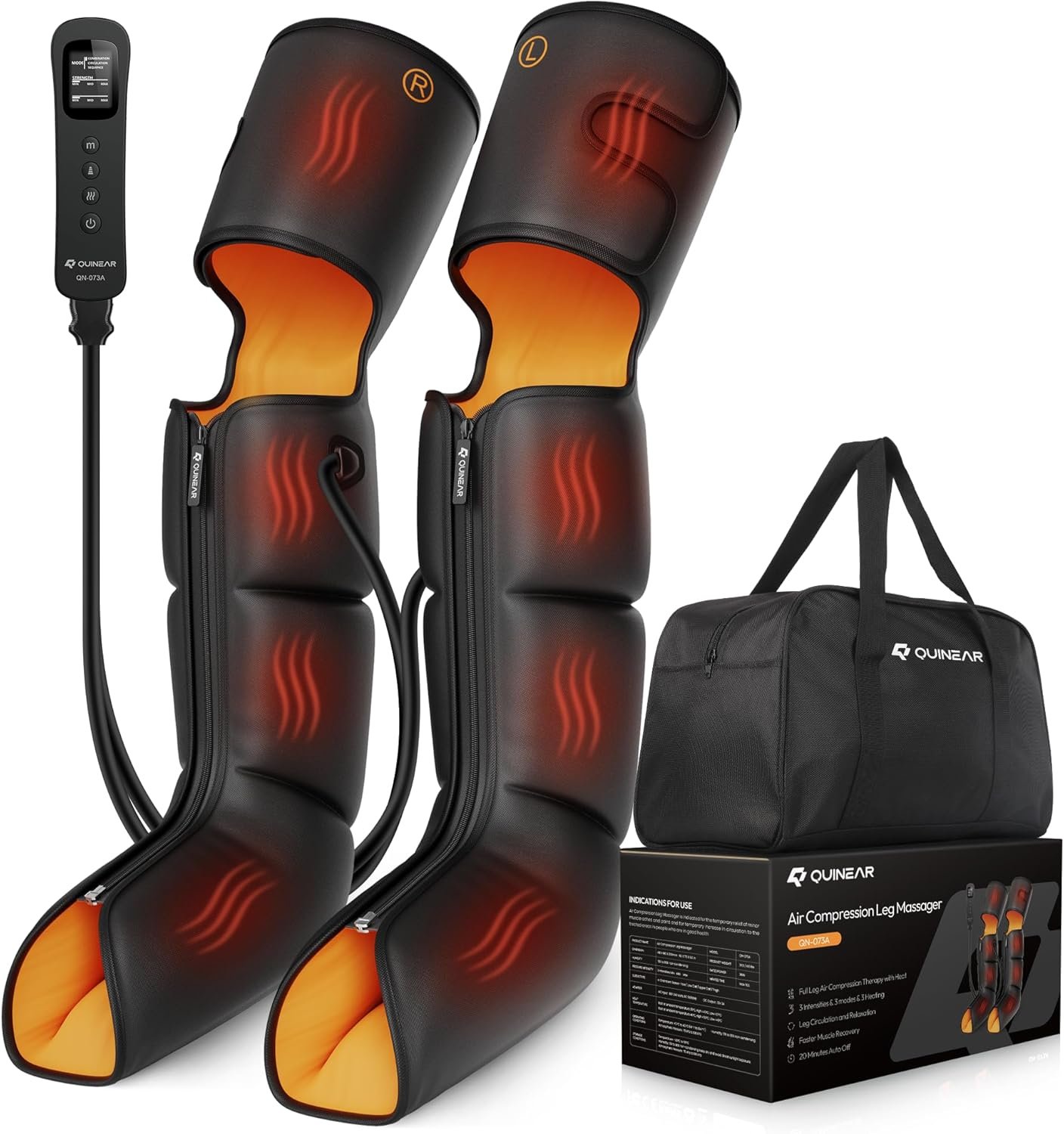 QUINEAR Leg Massager, 3-in-1 Foot Calf & Thigh Massager with Heat and Compression Therapy, Leg Massage Boots for Pain Relief, FSA-HSA Eligible