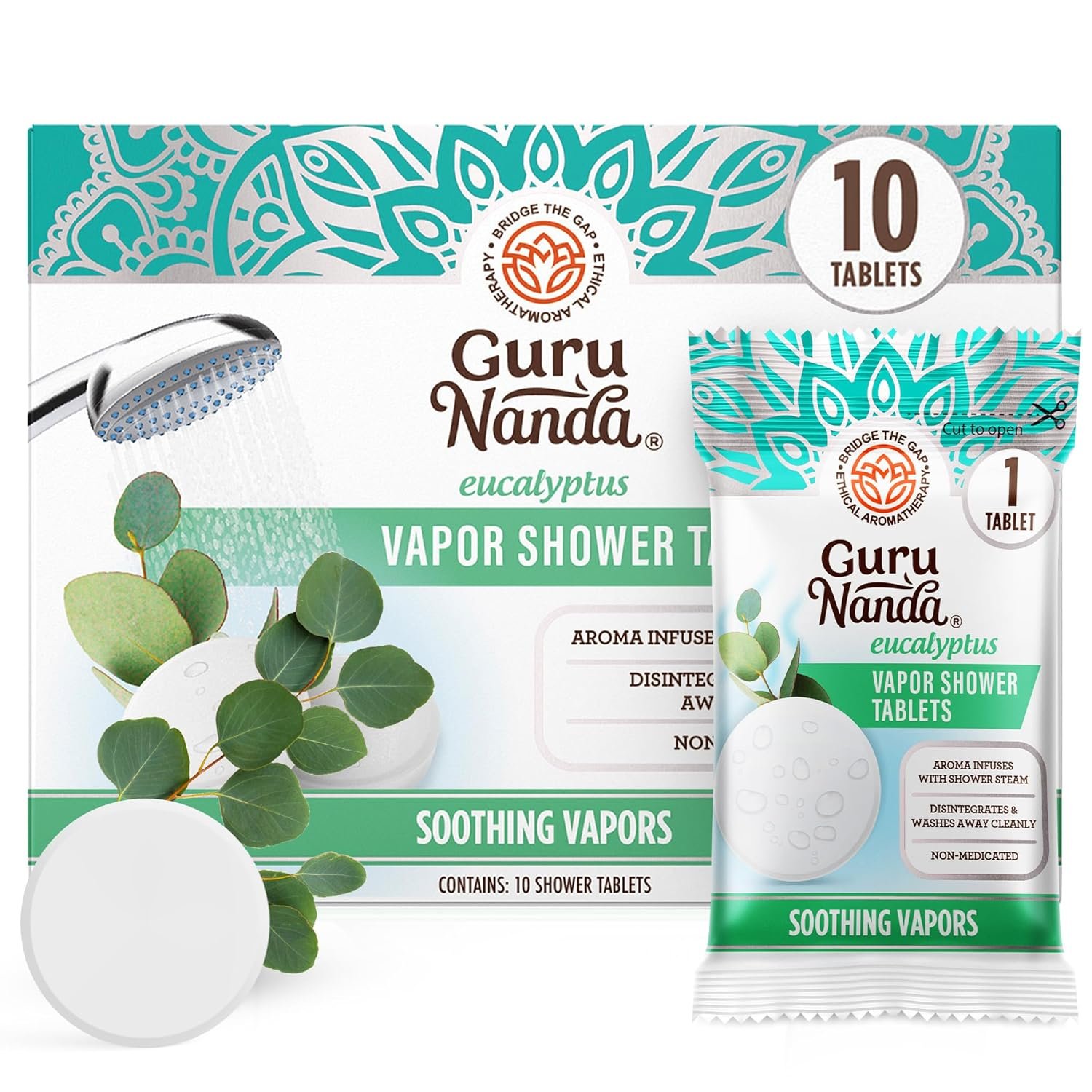 GuruNanda Eucalyptus Vapor Shower Tablets, Clean-Dissolving Aromatherapy Shower Steamers with Eucalyptus & Menthol, Promotes Relaxation, Ideal for Gifting, 10 Count