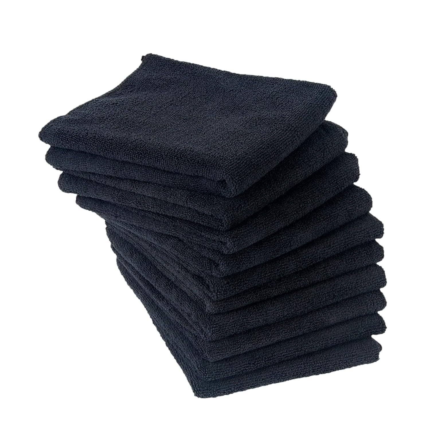 Eurow Microfiber Salon Towels – Bleachproof, Ultra Absorbent & Quick Drying – Soft, Lightweight & Durable for Hair Styling, Beauty, Barber & Spa Use, 16 x 29 Inches, 10-Pack, Black